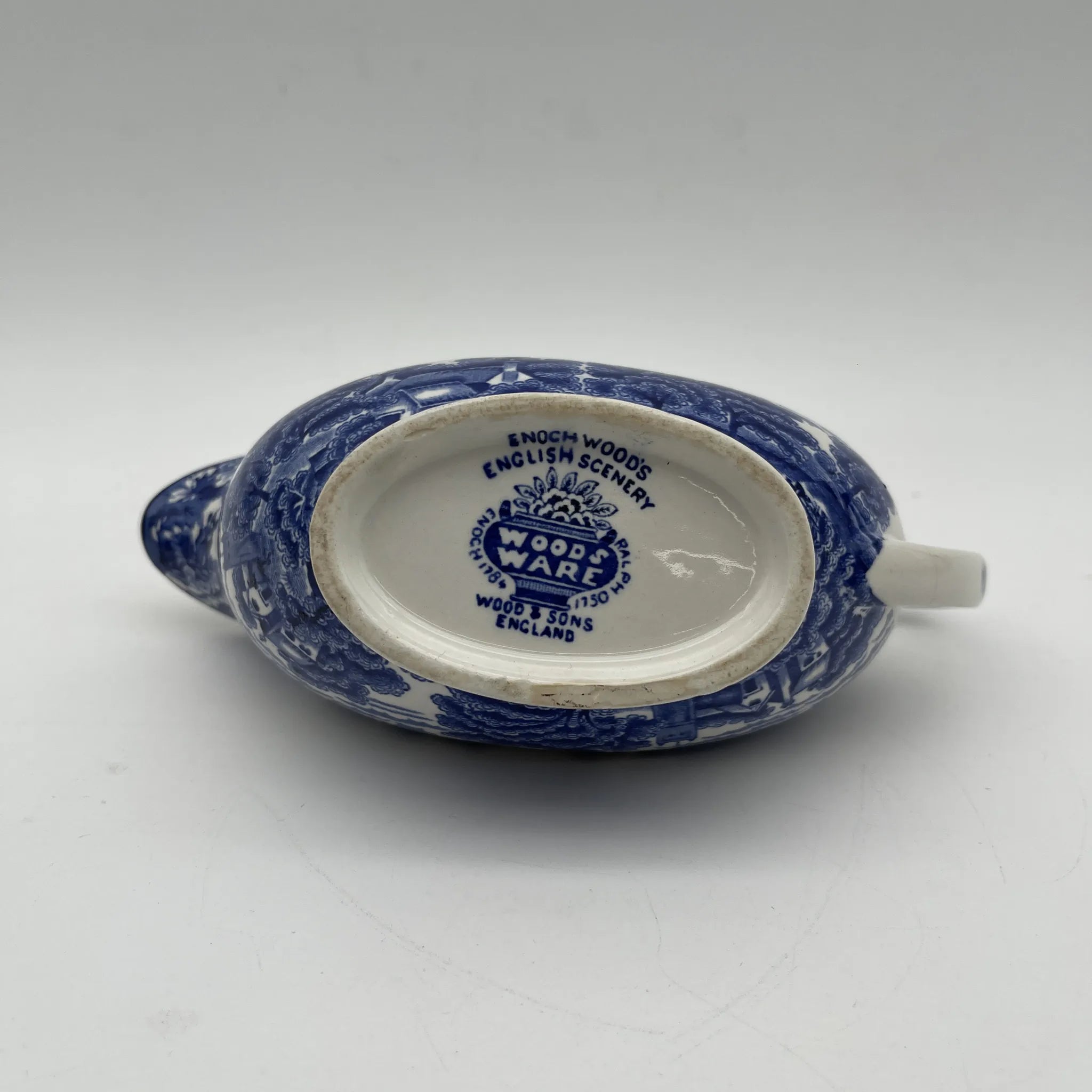 【复古】灰船(socier / source boat) / Wood & Sons (Wood & Sons) / English Scenery / 1940-1960年代(推测)/ 铁石/英国/蓝与白,铜版印刷,英国乡村风景