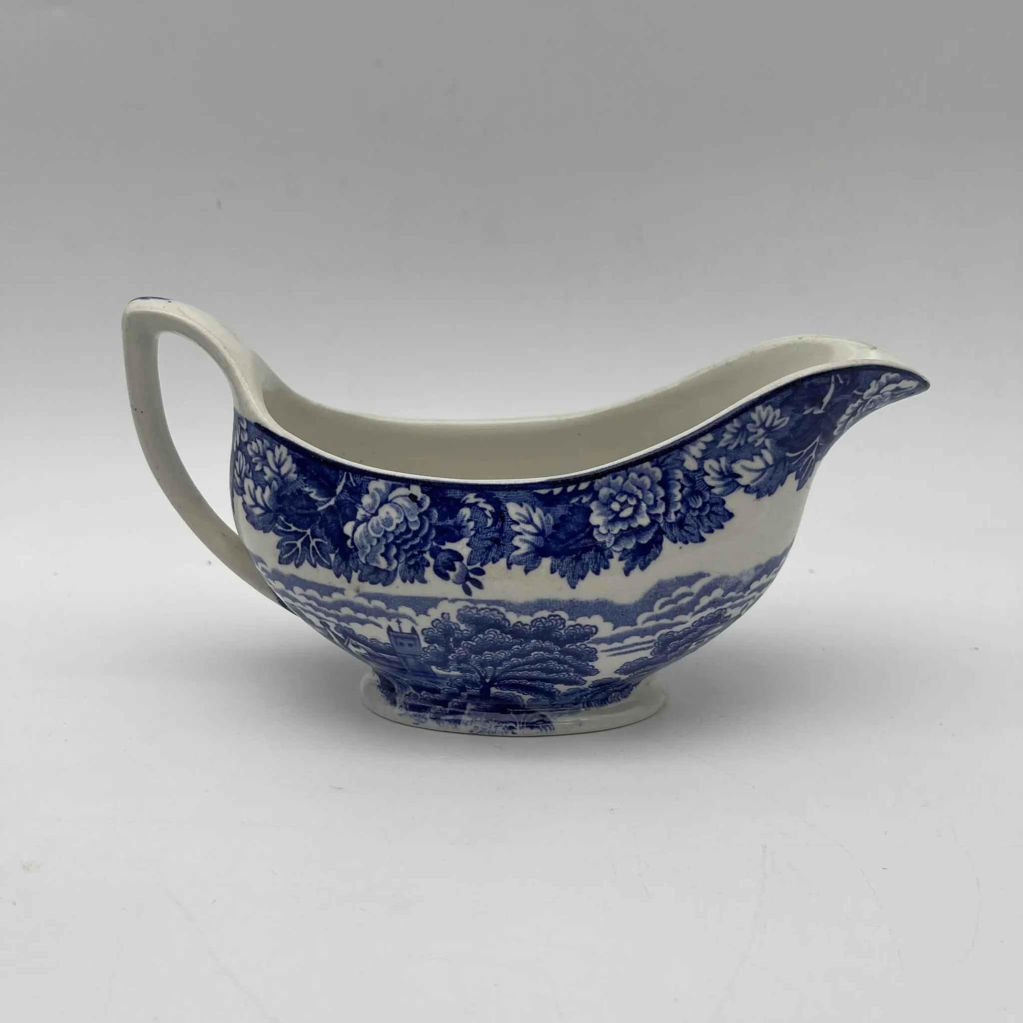 【复古】灰船(socier / source boat) / Wood & Sons (Wood & Sons) / English Scenery / 1940-1960年代(推测)/ 铁石/英国/蓝与白,铜版印刷,英国乡村风景