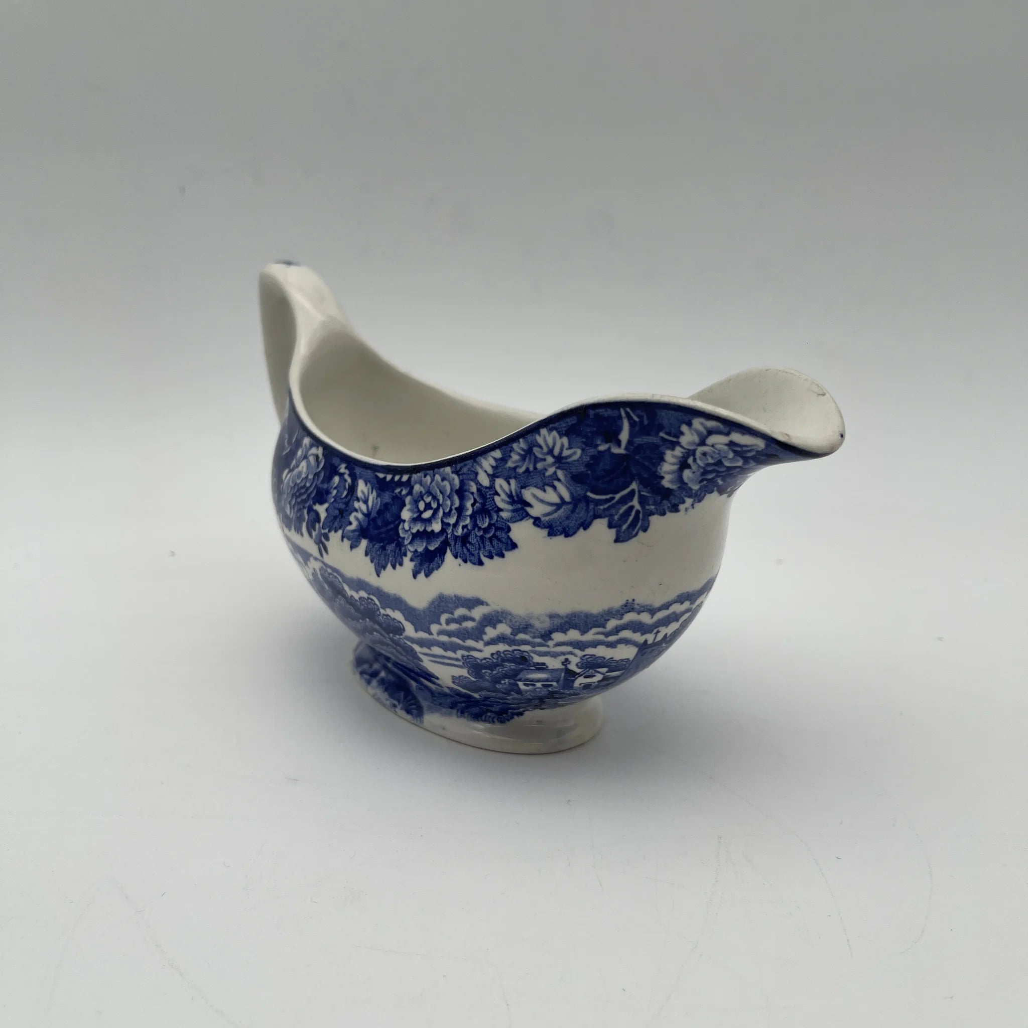【复古】灰船(socier / source boat) / Wood & Sons (Wood & Sons) / English Scenery / 1940-1960年代(推测)/ 铁石/英国/蓝与白,铜版印刷,英国乡村风景