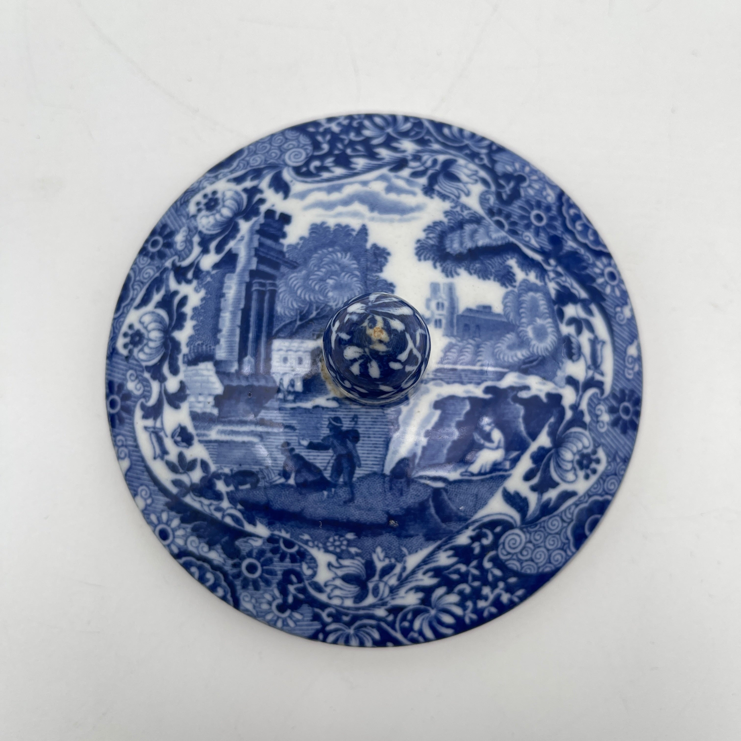 【アンティーク】 シュガーボウル (シュガーポット) / Spode (スポード) / Blue Italian / 1890-1920年代 / 陶器 / イギリス / ブルー&ホワイト, 銅版転写, 古代ローマ遺跡