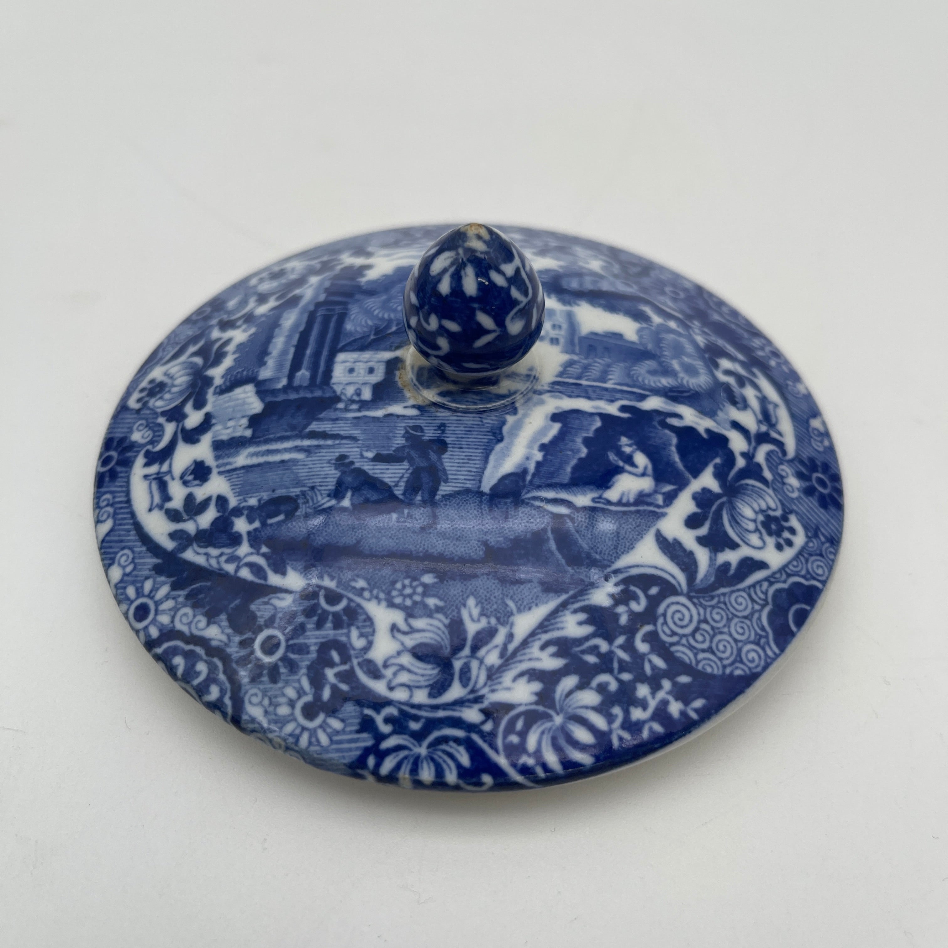 【アンティーク】 シュガーボウル (シュガーポット) / Spode (スポード) / Blue Italian / 1890-1920年代 / 陶器 / イギリス / ブルー&ホワイト, 銅版転写, 古代ローマ遺跡