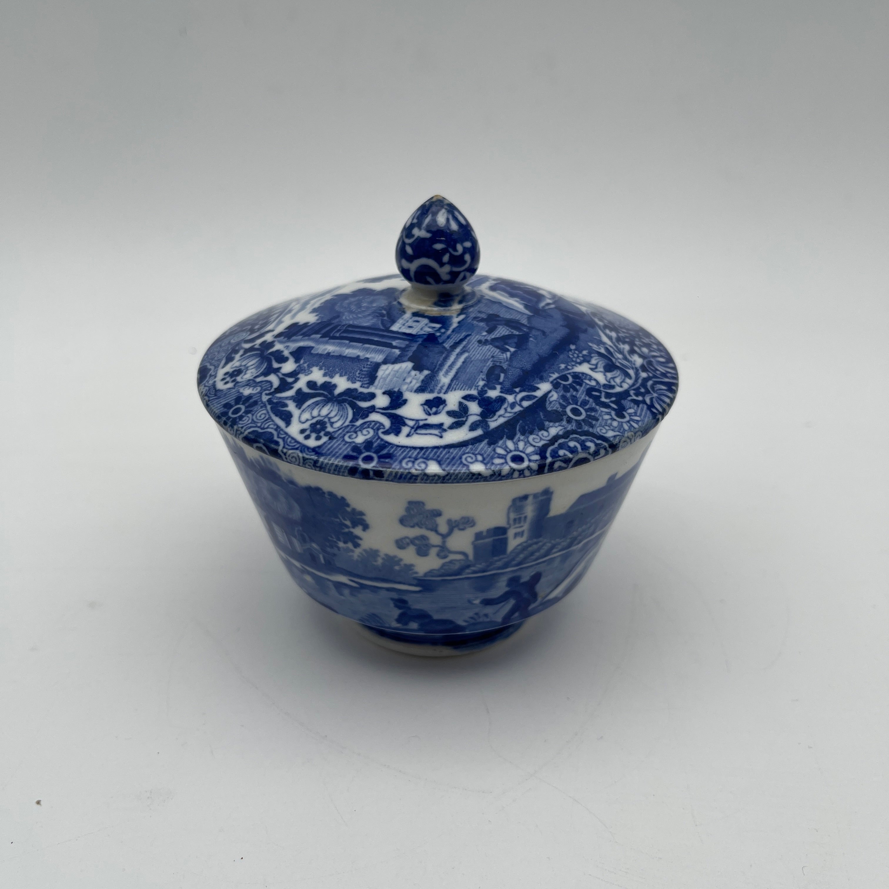 【アンティーク】 シュガーボウル (シュガーポット) / Spode (スポード) / Blue Italian / 1890-1920年代 / 陶器 / イギリス / ブルー&ホワイト, 銅版転写, 古代ローマ遺跡
