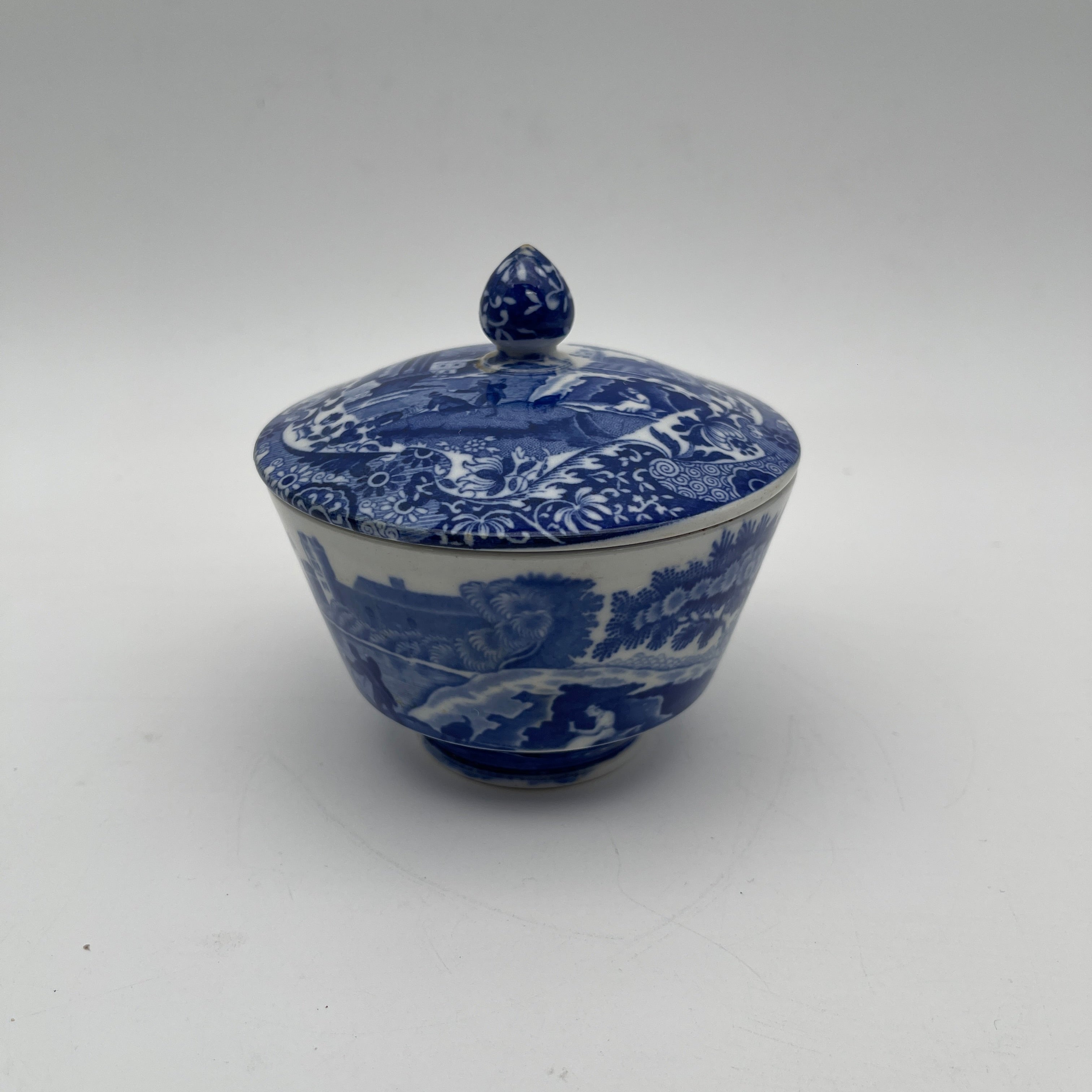 【アンティーク】 シュガーボウル (シュガーポット) / Spode (スポード) / Blue Italian / 1890-1920年代 / 陶器 / イギリス / ブルー&ホワイト, 銅版転写, 古代ローマ遺跡