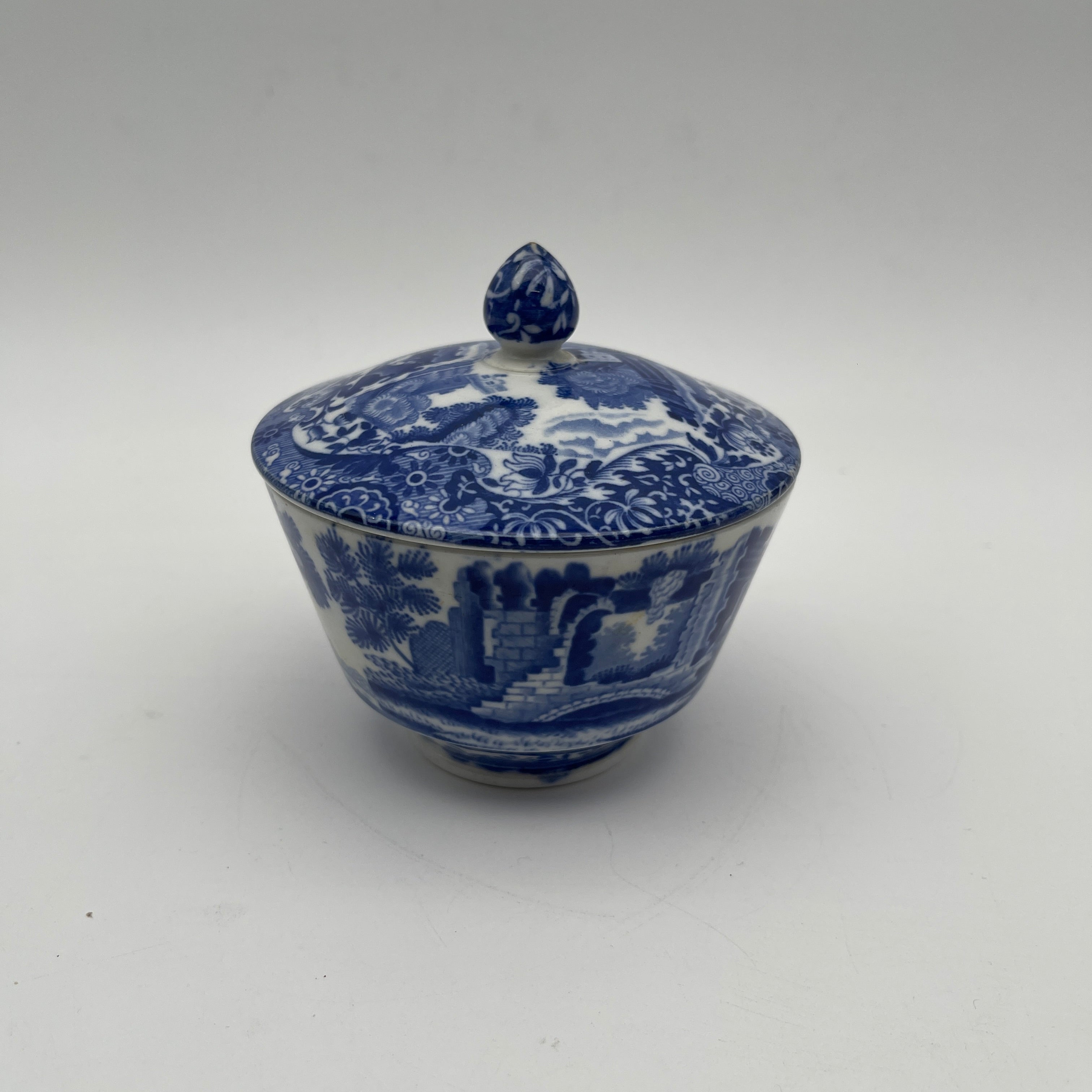 【アンティーク】 シュガーボウル (シュガーポット) / Spode (スポード) / Blue Italian / 1890-1920年代 / 陶器 / イギリス / ブルー&ホワイト, 銅版転写, 古代ローマ遺跡