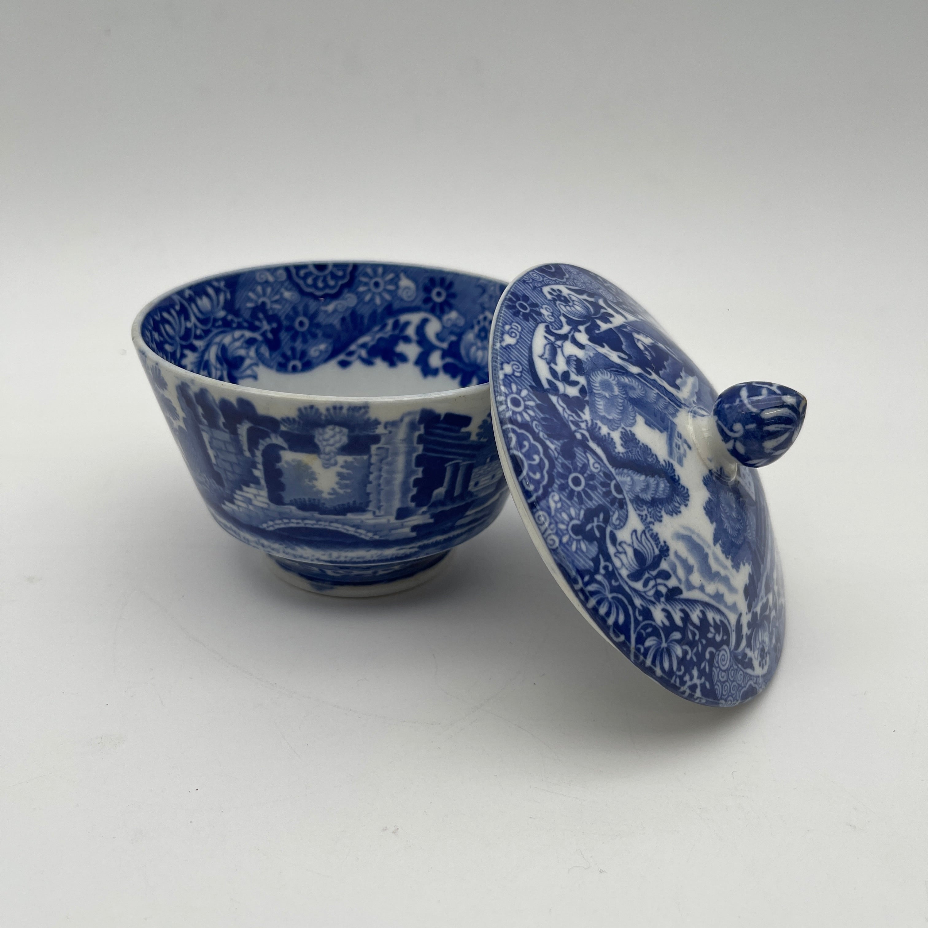 【アンティーク】 シュガーボウル (シュガーポット) / Spode (スポード) / Blue Italian / 1890-1920年代 / 陶器 / イギリス / ブルー&ホワイト, 銅版転写, 古代ローマ遺跡