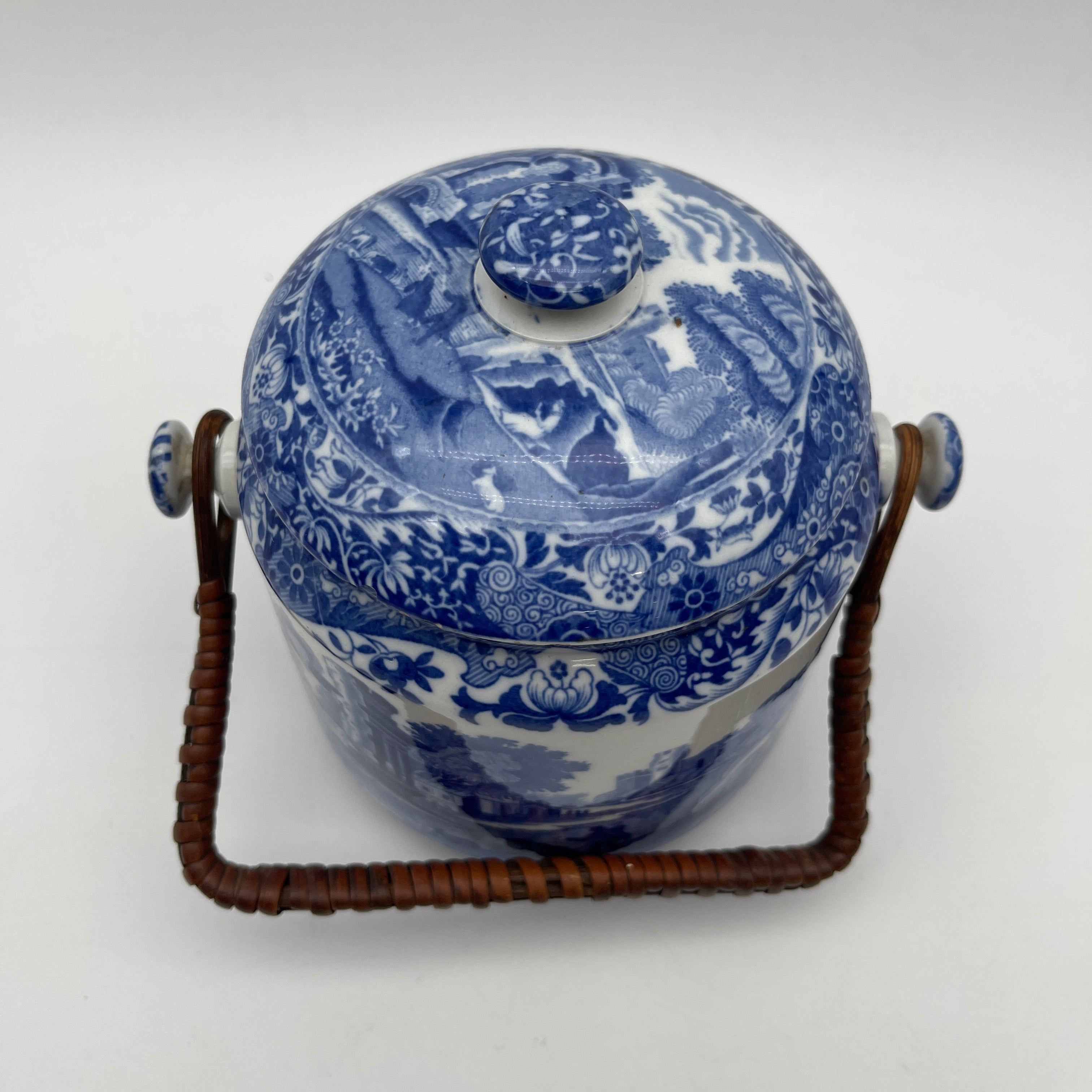 【アンティーク】 ビスケットジャー (蓋付き保存容器) / Spode (スポード) / Blue Italian / 1890-1920年代 / 陶器 / イギリス / ブルー&ホワイト, 銅版転写, 古代ローマ遺跡
