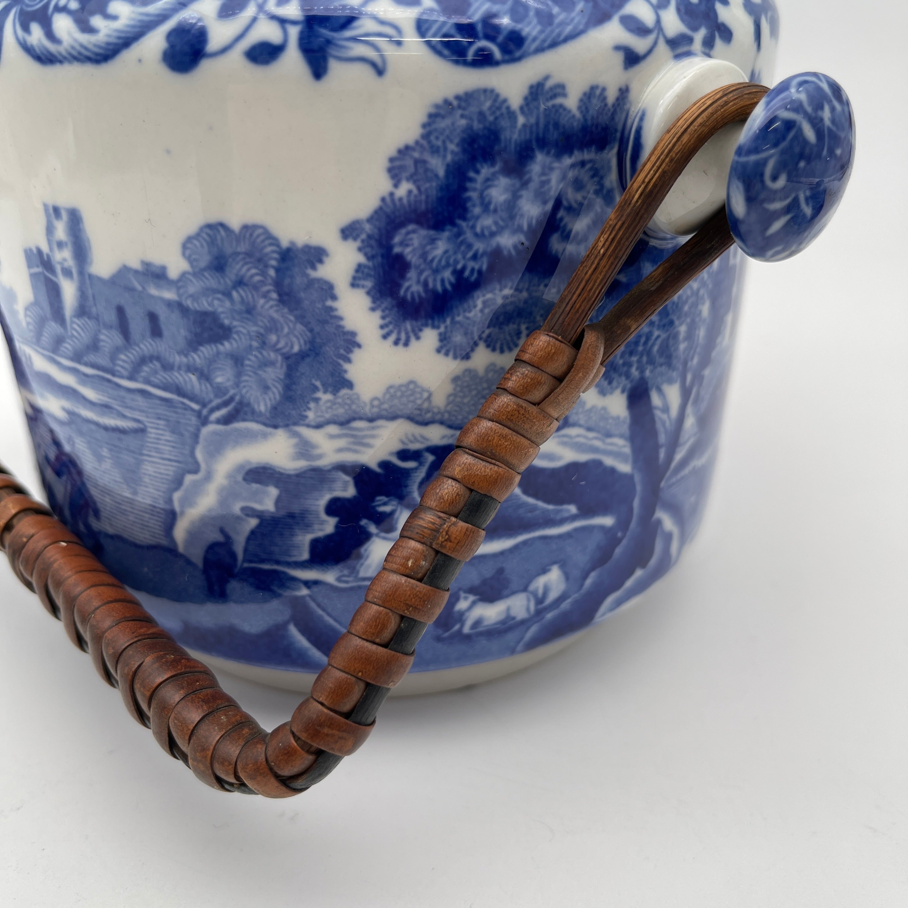 【アンティーク】 ビスケットジャー (蓋付き保存容器) / Spode (スポード) / Blue Italian / 1890-1920年代 / 陶器 / イギリス / ブルー&ホワイト, 銅版転写, 古代ローマ遺跡