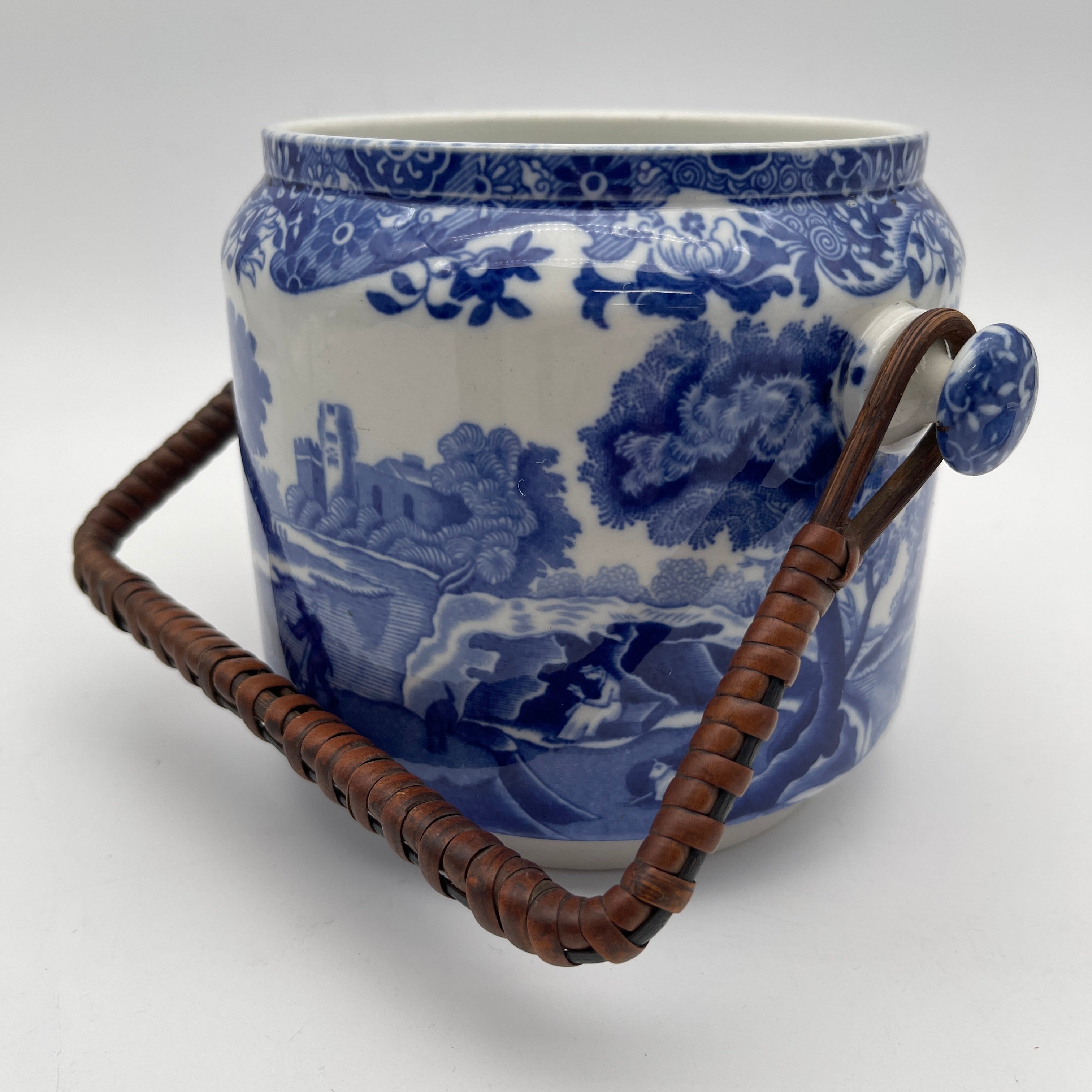 【アンティーク】 ビスケットジャー (蓋付き保存容器) / Spode (スポード) / Blue Italian / 1890-1920年代 / 陶器 / イギリス / ブルー&ホワイト, 銅版転写, 古代ローマ遺跡