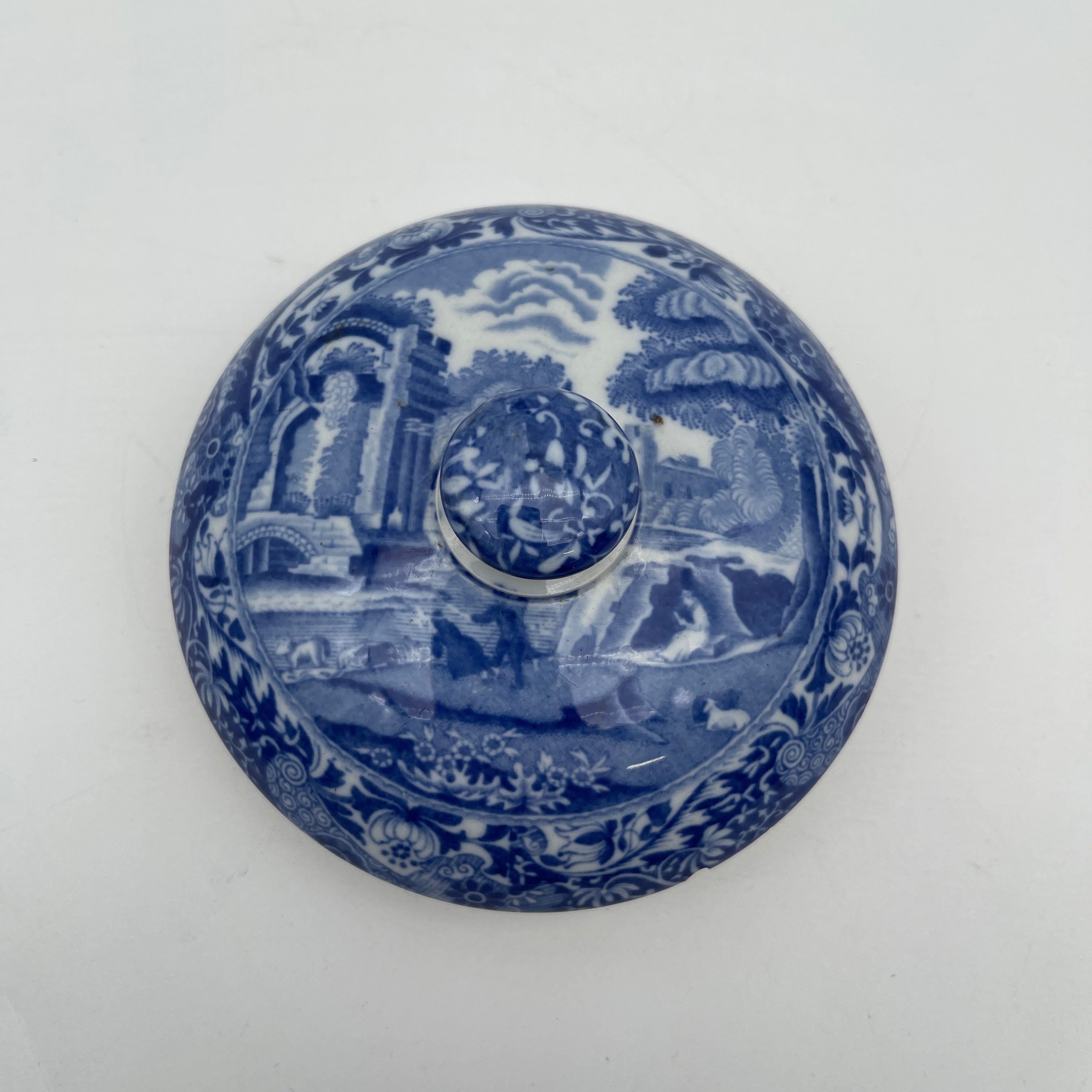 【アンティーク】 ビスケットジャー (蓋付き保存容器) / Spode (スポード) / Blue Italian / 1890-1920年代 / 陶器 / イギリス / ブルー&ホワイト, 銅版転写, 古代ローマ遺跡
