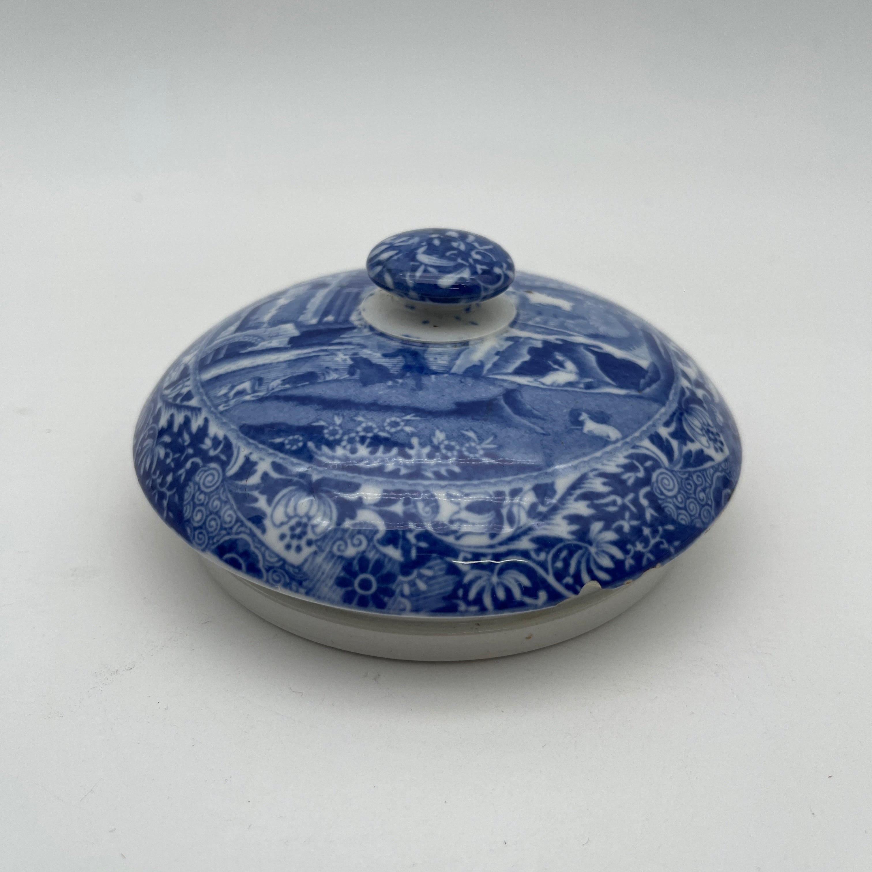 【アンティーク】 ビスケットジャー (蓋付き保存容器) / Spode (スポード) / Blue Italian / 1890-1920年代 / 陶器 / イギリス / ブルー&ホワイト, 銅版転写, 古代ローマ遺跡