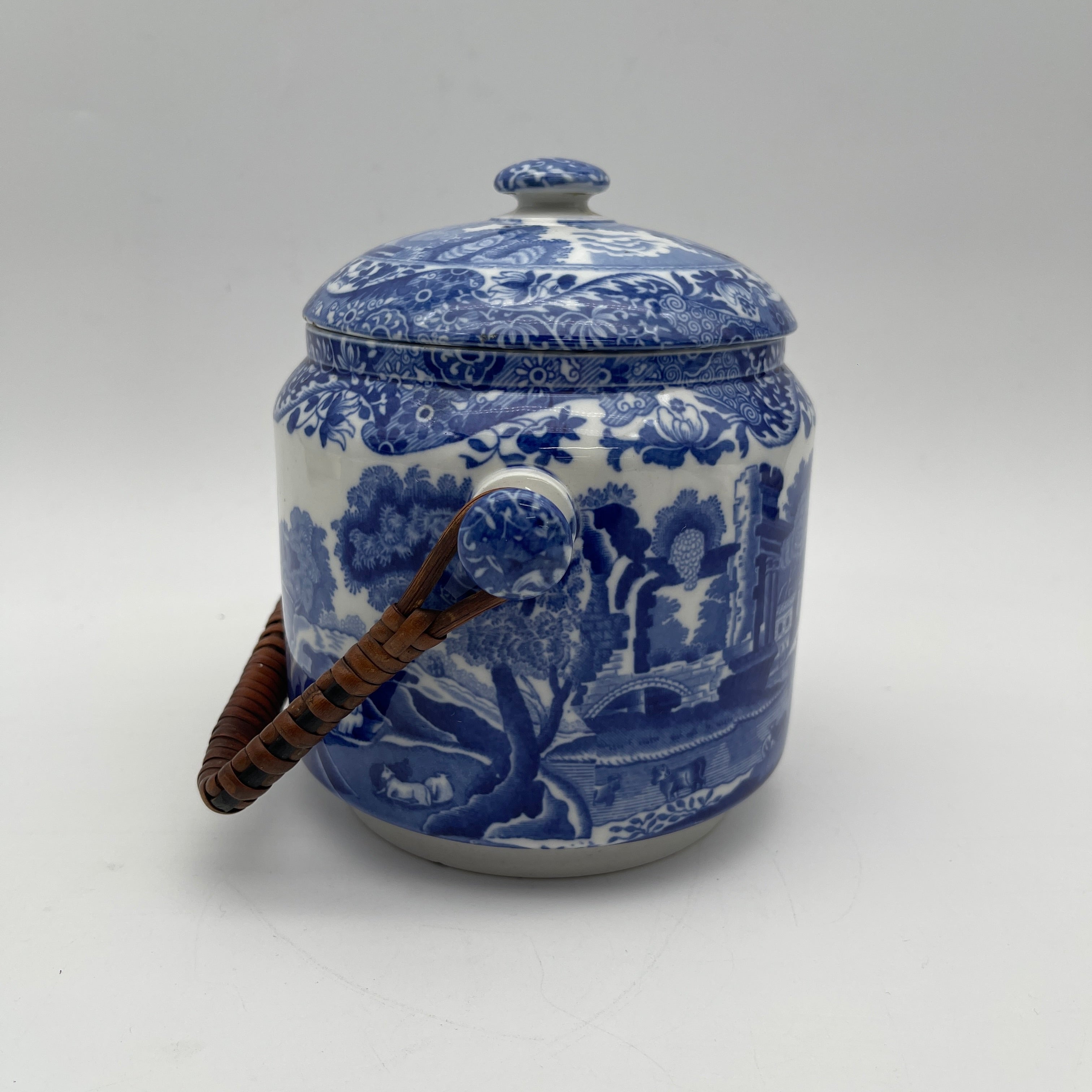 【アンティーク】 ビスケットジャー (蓋付き保存容器) / Spode (スポード) / Blue Italian / 1890-1920年代 / 陶器 / イギリス / ブルー&ホワイト, 銅版転写, 古代ローマ遺跡