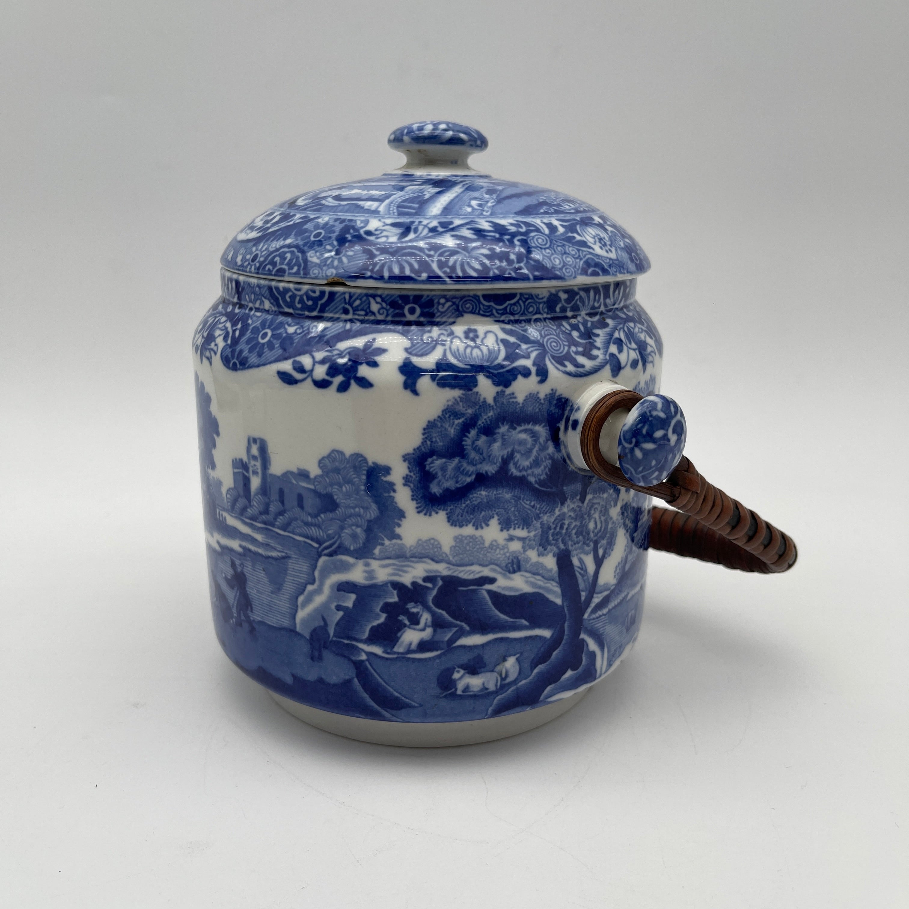 【アンティーク】 ビスケットジャー (蓋付き保存容器) / Spode (スポード) / Blue Italian / 1890-1920年代 / 陶器 / イギリス / ブルー&ホワイト, 銅版転写, 古代ローマ遺跡