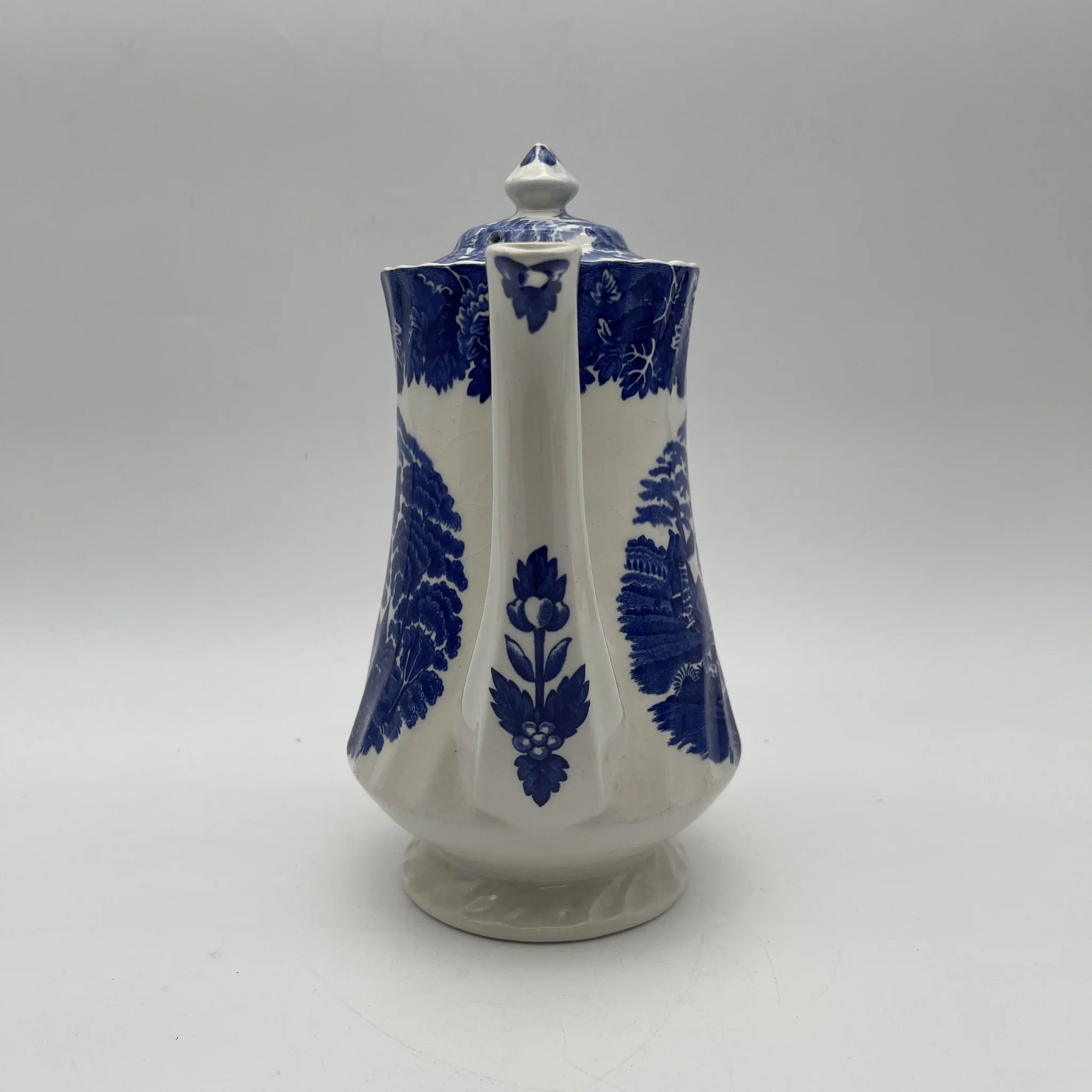 【复古】咖啡壶/ Wood & Sons (Wood & Sons) / English Scenery / 1940-1960年代(推测)/铁石/英国/ 蓝与白,铜版印刷,英国乡村风景