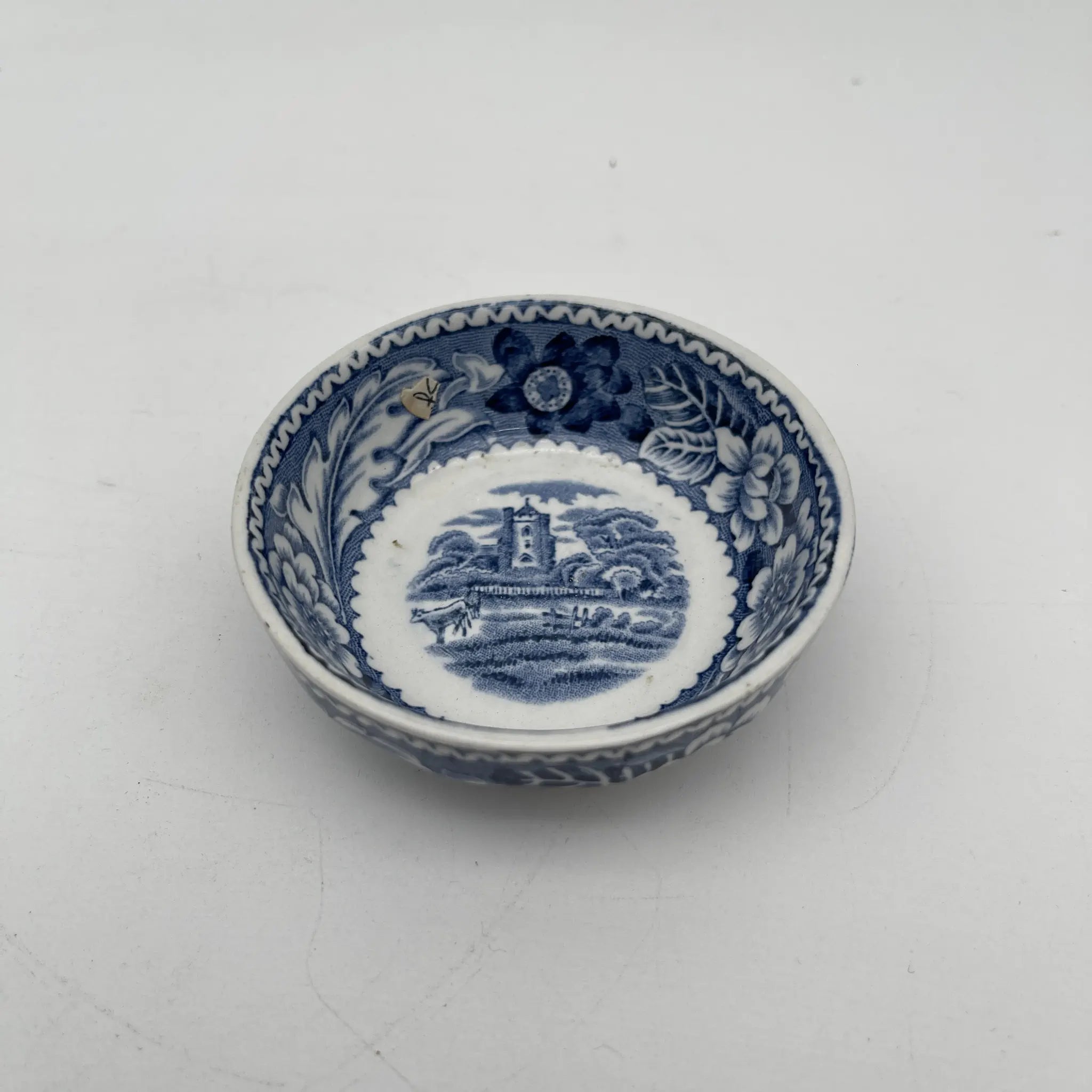 【复古】水果碗(小碗)/ Wood & Sons (Wood & Sons) / Woodland / 1950-1970年代(推测)/铁石/英国/ 蓝与白,铜版印刷,英国乡村风景