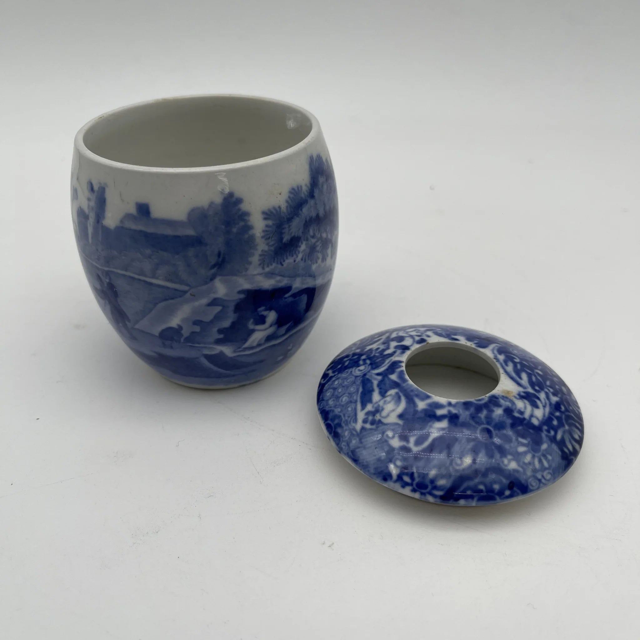 【アンティーク】 シュガーボウル (シュガーポット) / Spode (スポード) / Blue Italian / 1890-1920年代 / 陶器 / イギリス / ブルー&ホワイト, 銅版転写, 古代ローマ遺跡