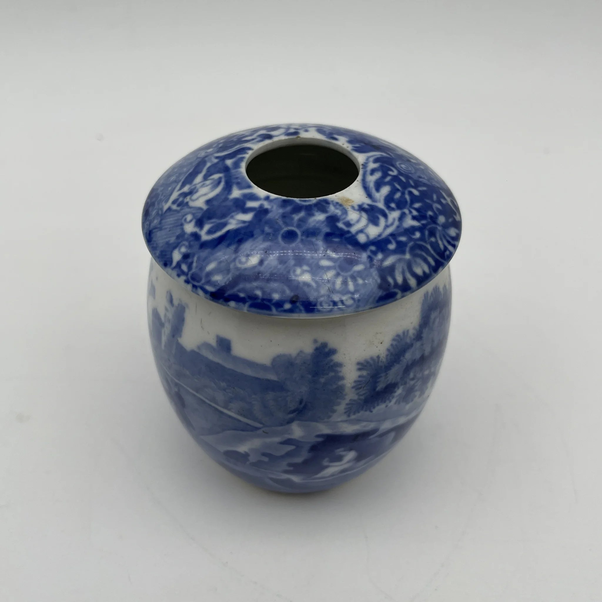 【アンティーク】 シュガーボウル (シュガーポット) / Spode (スポード) / Blue Italian / 1890-1920年代 / 陶器 / イギリス / ブルー&ホワイト, 銅版転写, 古代ローマ遺跡