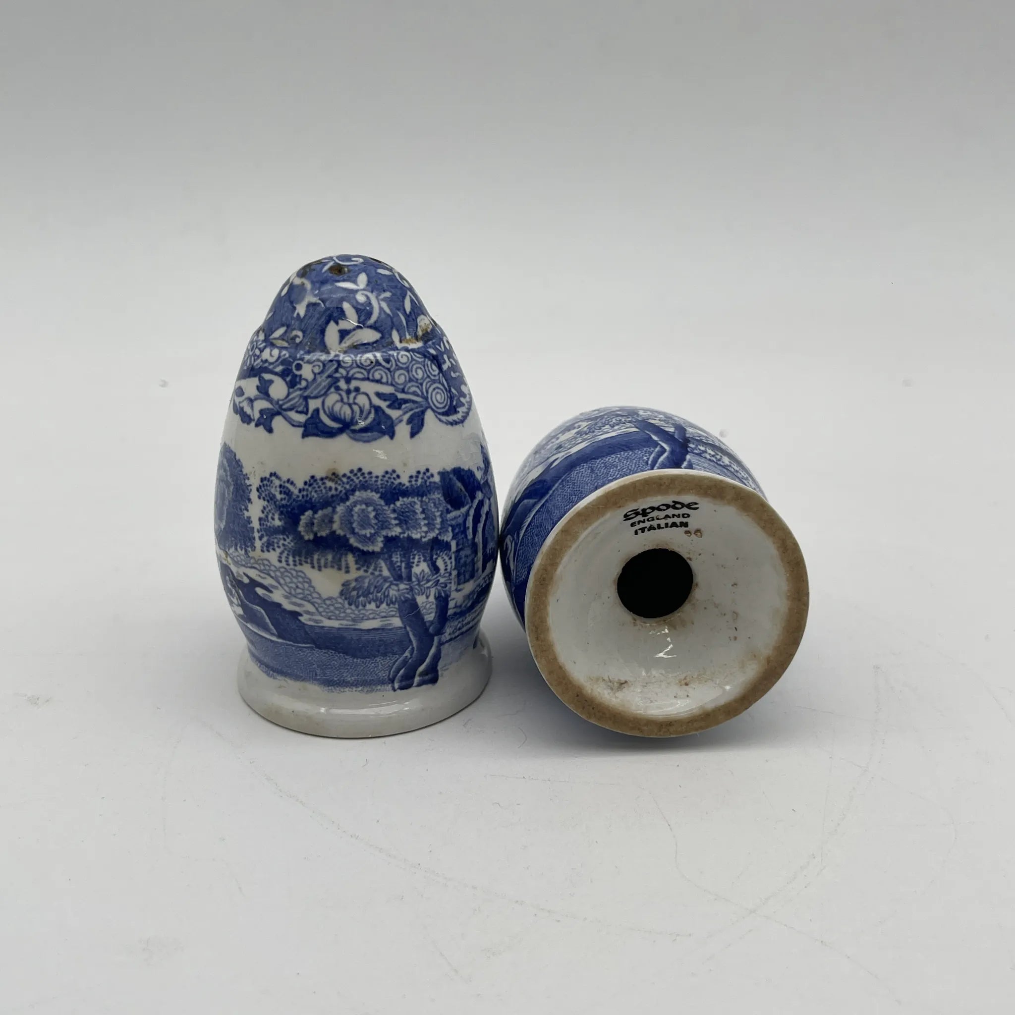 【复古】盐和胡椒摇摆器/ Spode / Blue Italian / 1970-1990年代(推测)/陶器/英国/蓝和白, 铜版印刷,古罗马遗迹