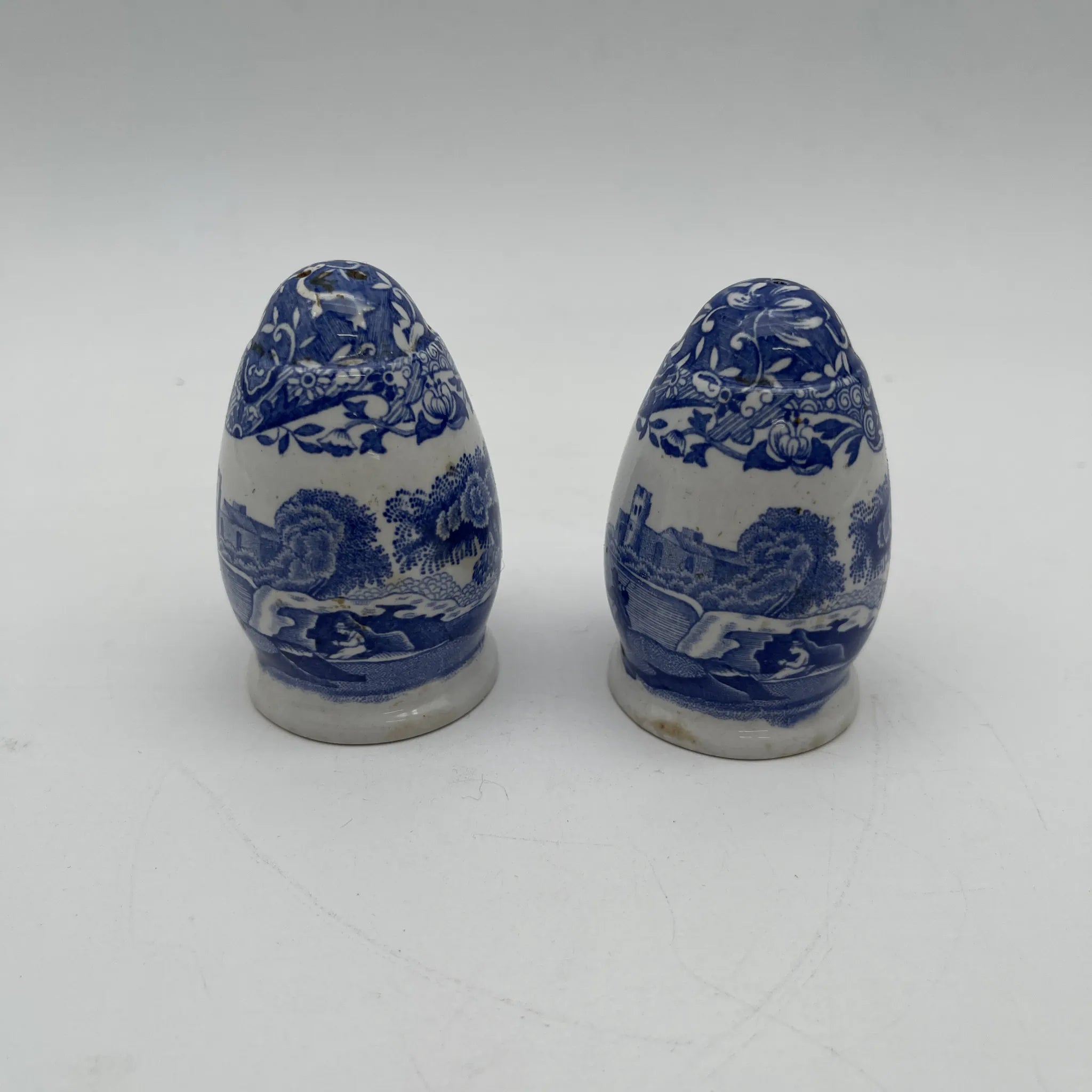 【复古】盐和胡椒摇摆器/ Spode / Blue Italian / 1970-1990年代(推测)/陶器/英国/蓝和白, 铜版印刷,古罗马遗迹