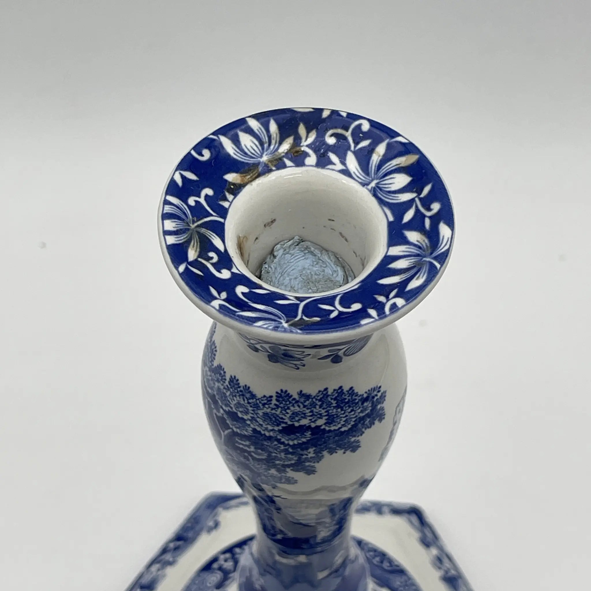 【复古】烛台/ Spode / Blue Italian / 1990-2000年代/陶器/英国/蓝&白,铜版转印, 古罗马遗址