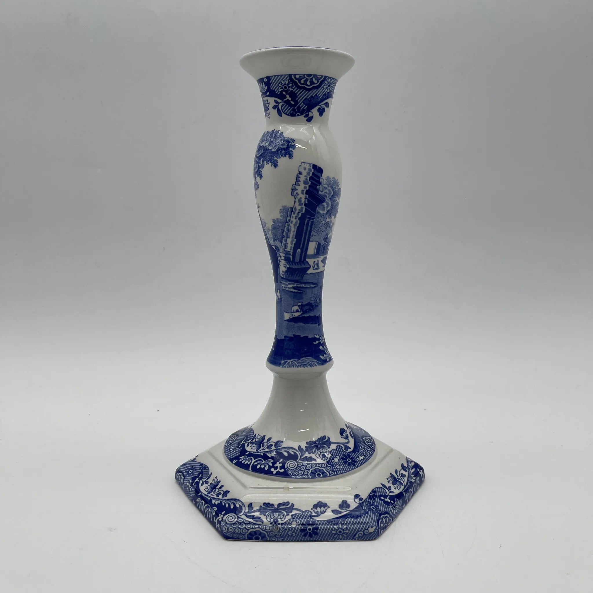 【复古】烛台/ Spode / Blue Italian / 1990-2000年代/陶器/英国/蓝&白,铜版转印, 古罗马遗址