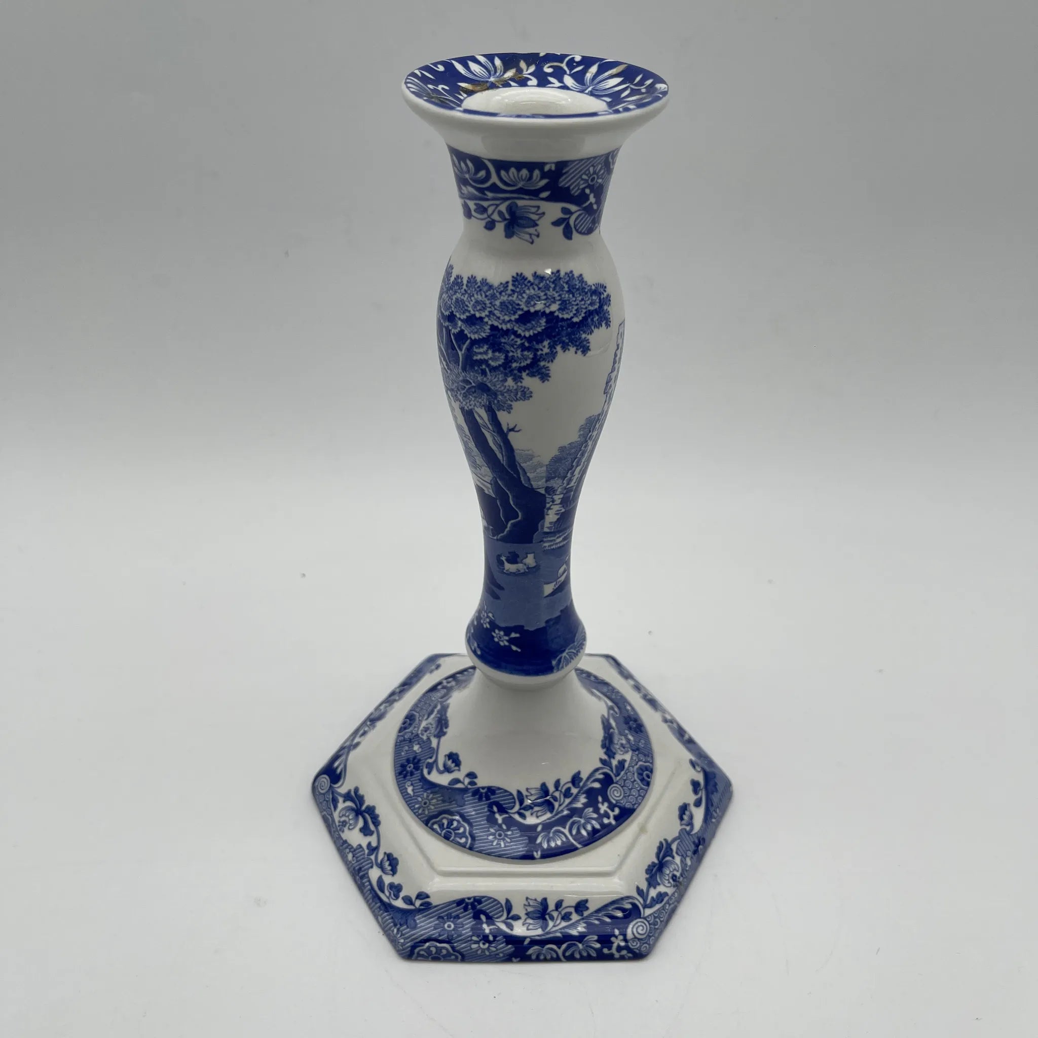 【复古】烛台/ Spode / Blue Italian / 1990-2000年代/陶器/英国/蓝&白,铜版转印, 古罗马遗址