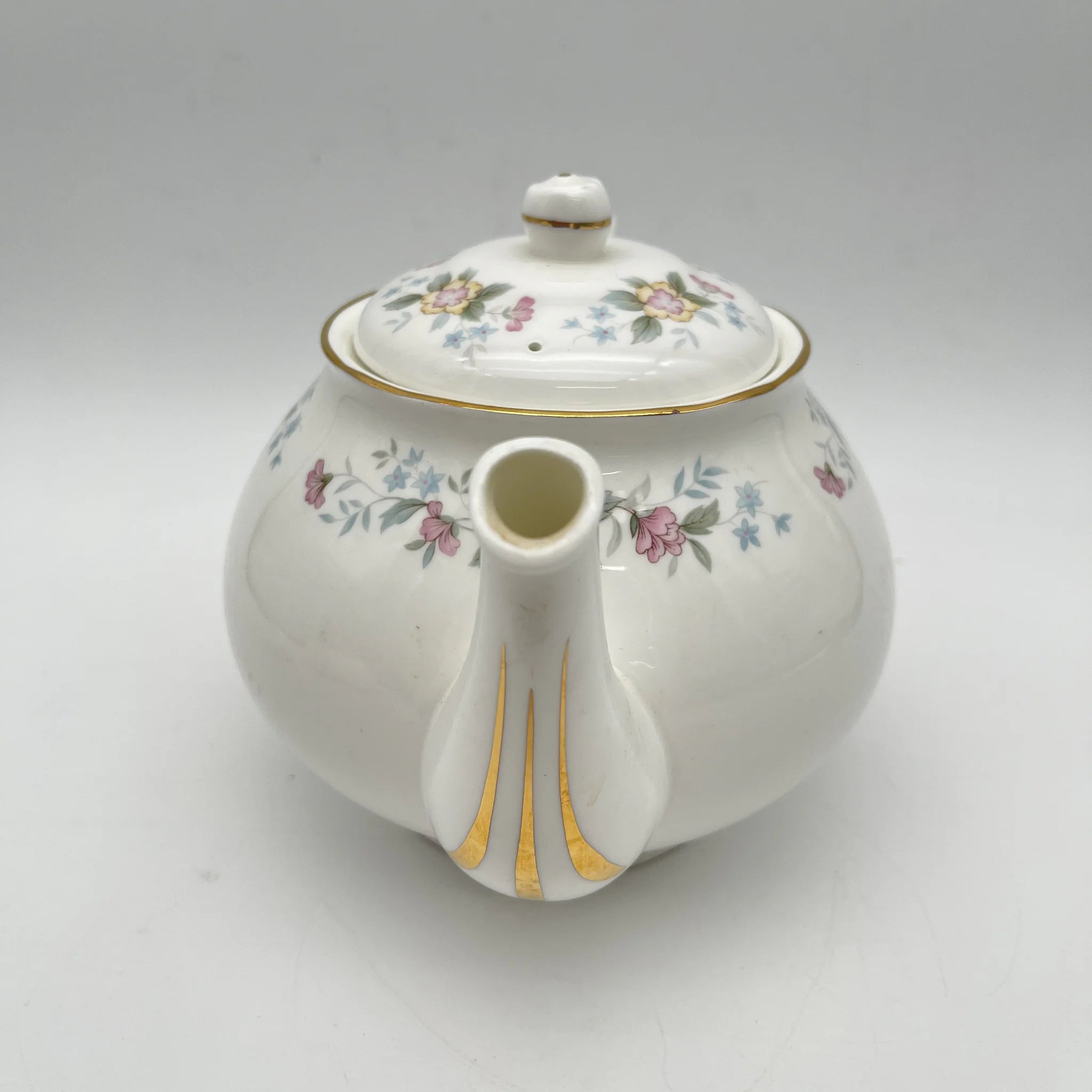 【复古】茶壶/ Mayfair (Mayfair) / 1950-1980年代(推定)/ Fine Bone China /英国/小花图案,柔和色调,金彩