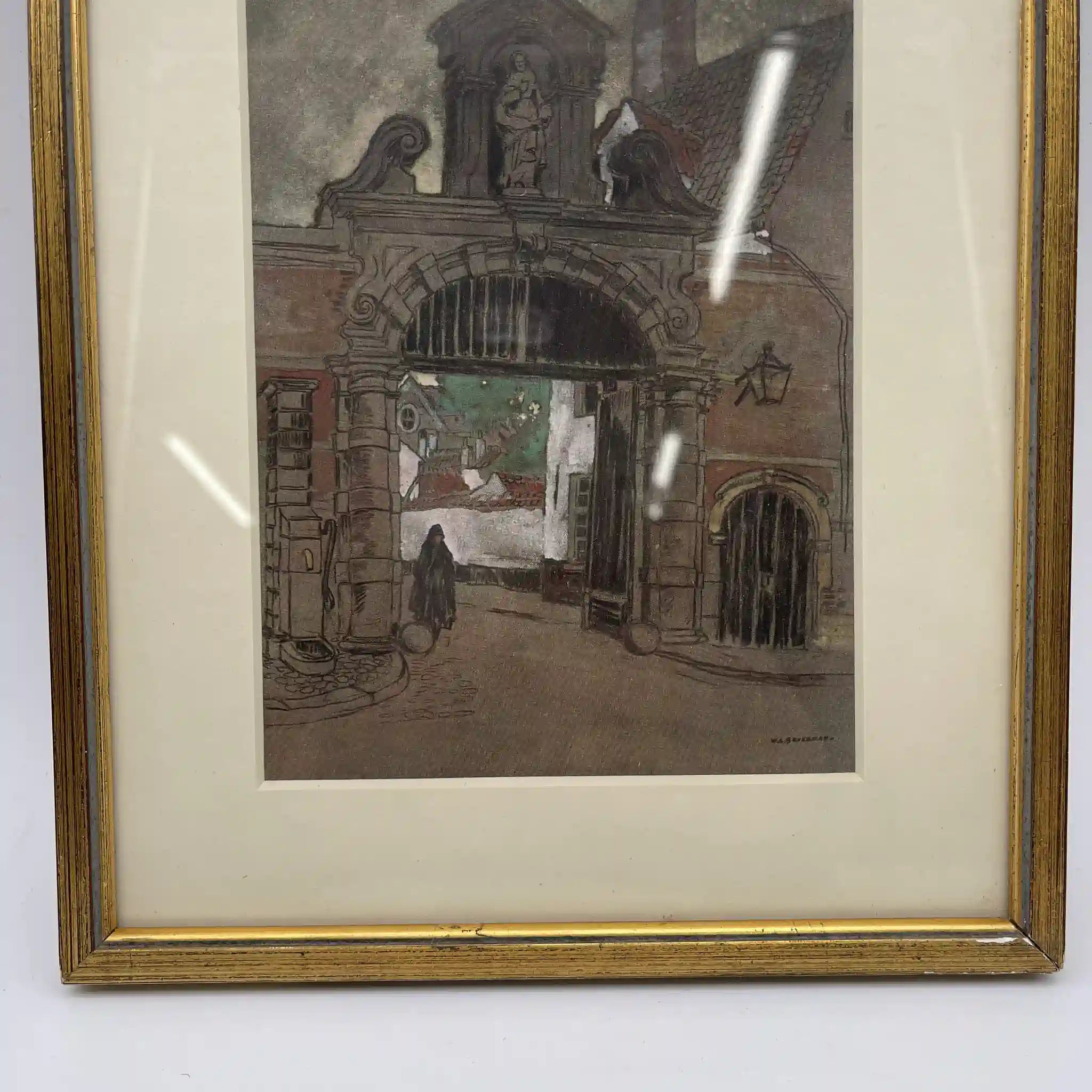 【复古】复制/ w.l. BRUCKMAN /“Pierre / Beguinage”/估计20c初/纸/英国/胶印,爱德华框架