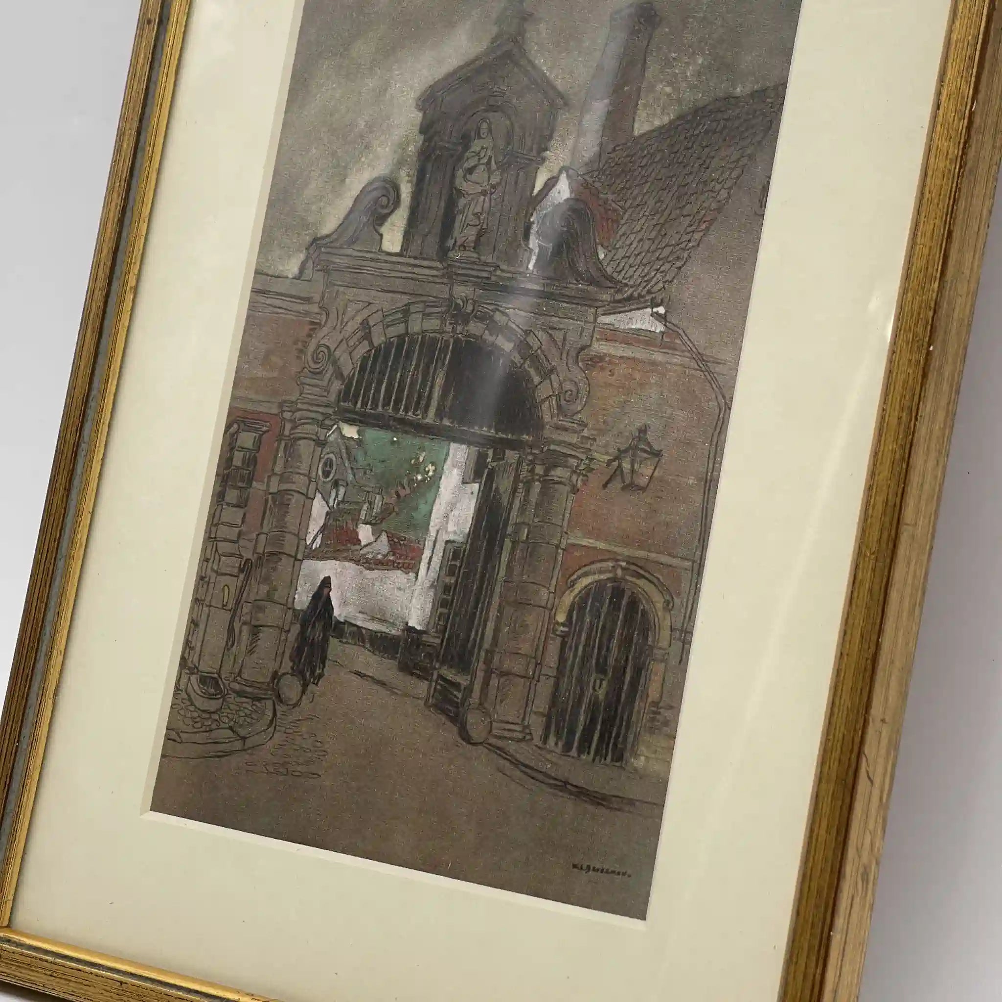 【复古】复制/ w.l. BRUCKMAN /“Pierre / Beguinage”/估计20c初/纸/英国/胶印,爱德华框架