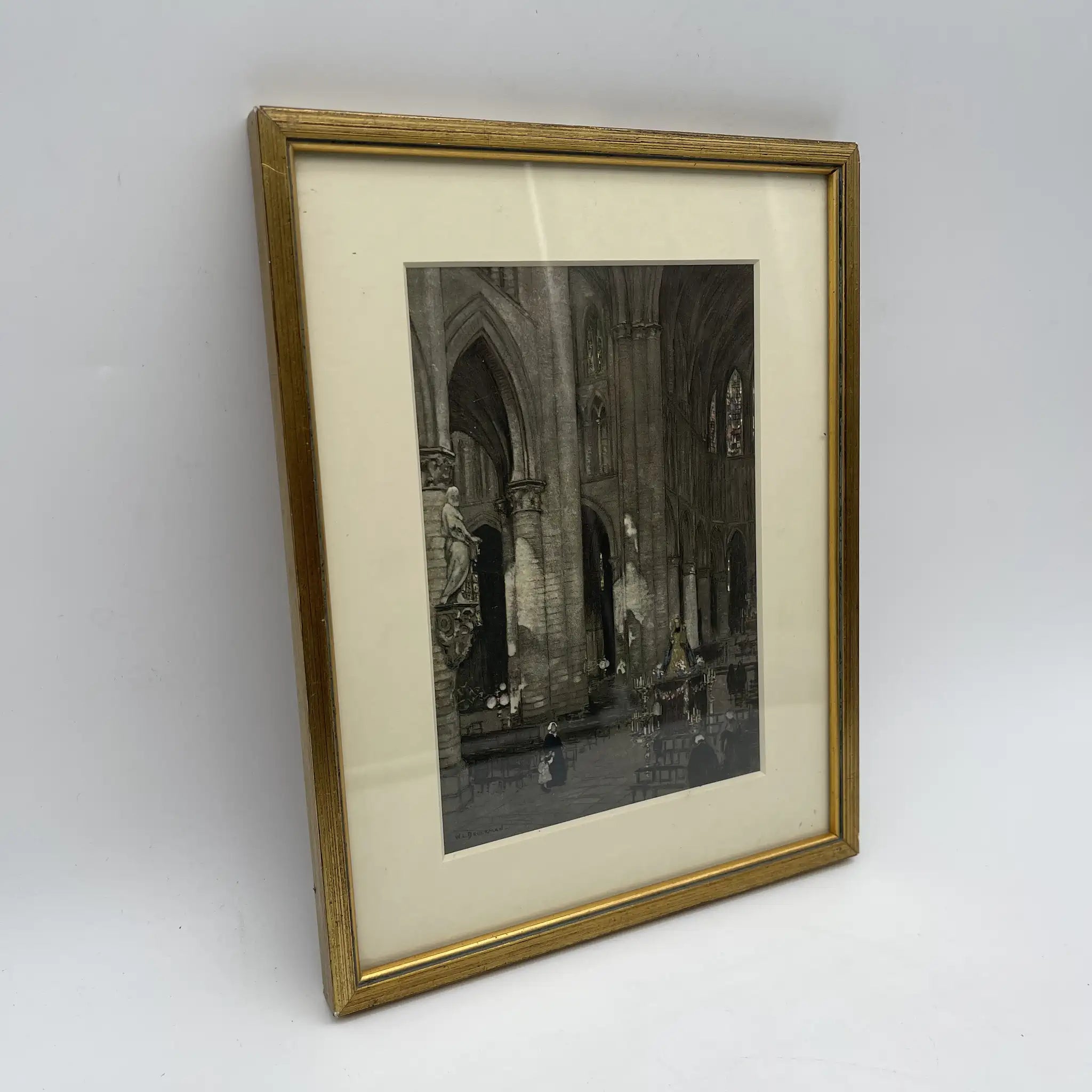 【复古】复制品/ w.l. BRUCKMAN /“Brussels Collegiate del Saints Michel + Gudule”/估计20c初/纸/英国 /胶印印刷,爱德华相框