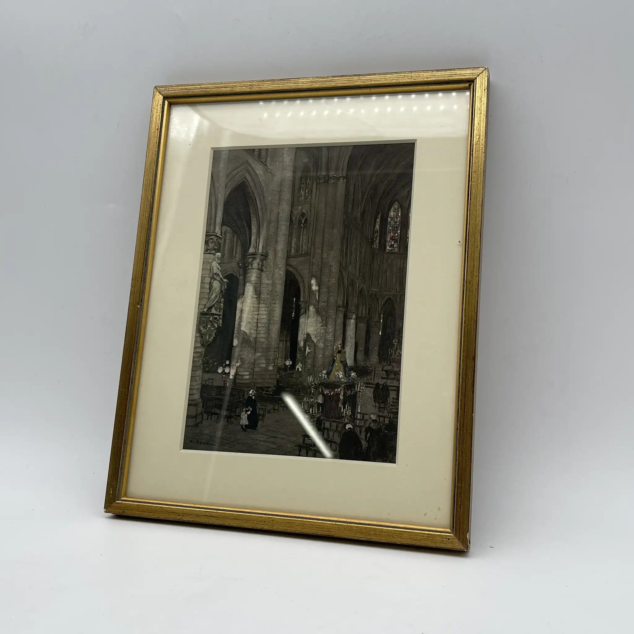 【复古】复制品/ w.l. BRUCKMAN /“Brussels Collegiate del Saints Michel + Gudule”/估计20c初/纸/英国 /胶印印刷,爱德华相框