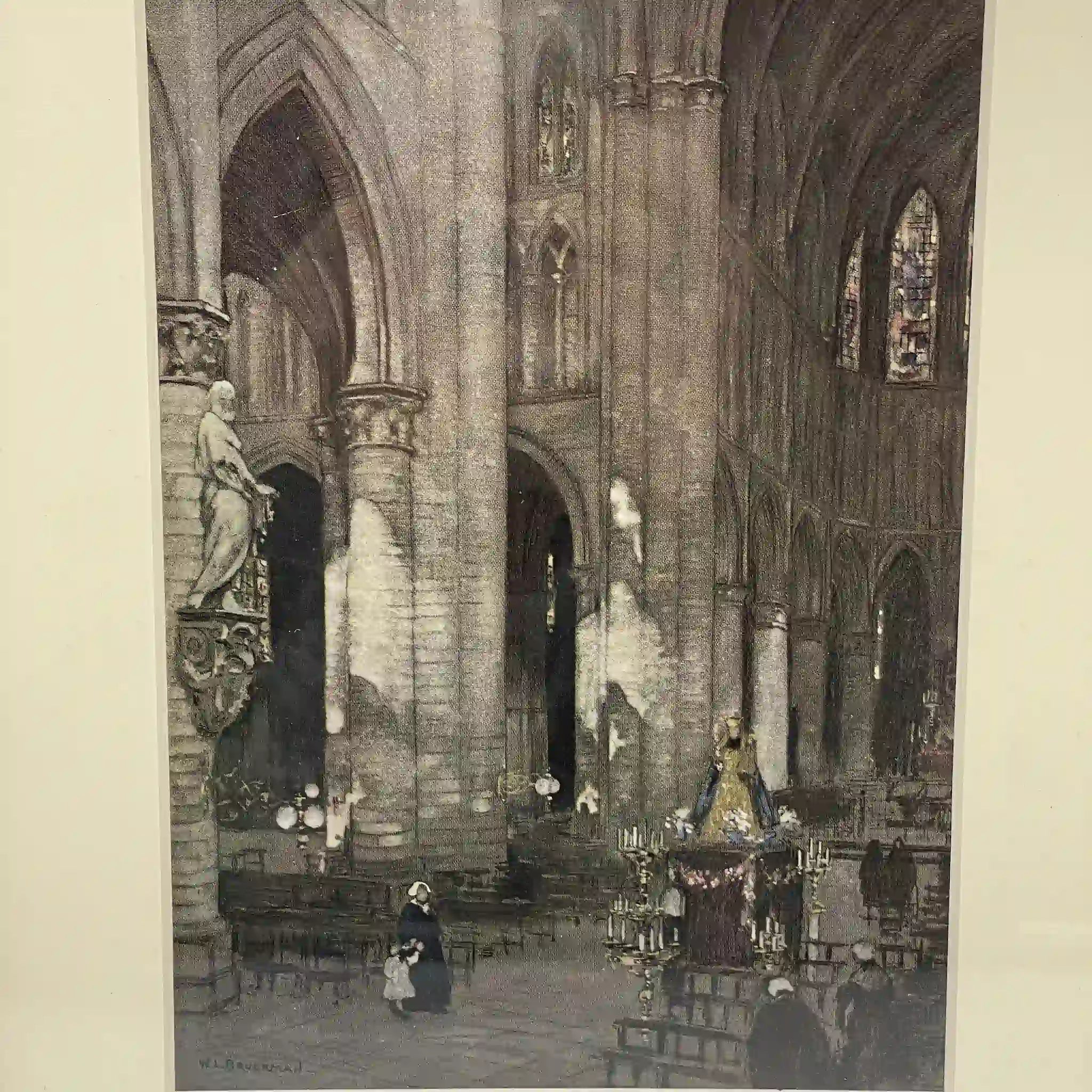 【复古】复制品/ w.l. BRUCKMAN /“Brussels Collegiate del Saints Michel + Gudule”/估计20c初/纸/英国 /胶印印刷,爱德华相框