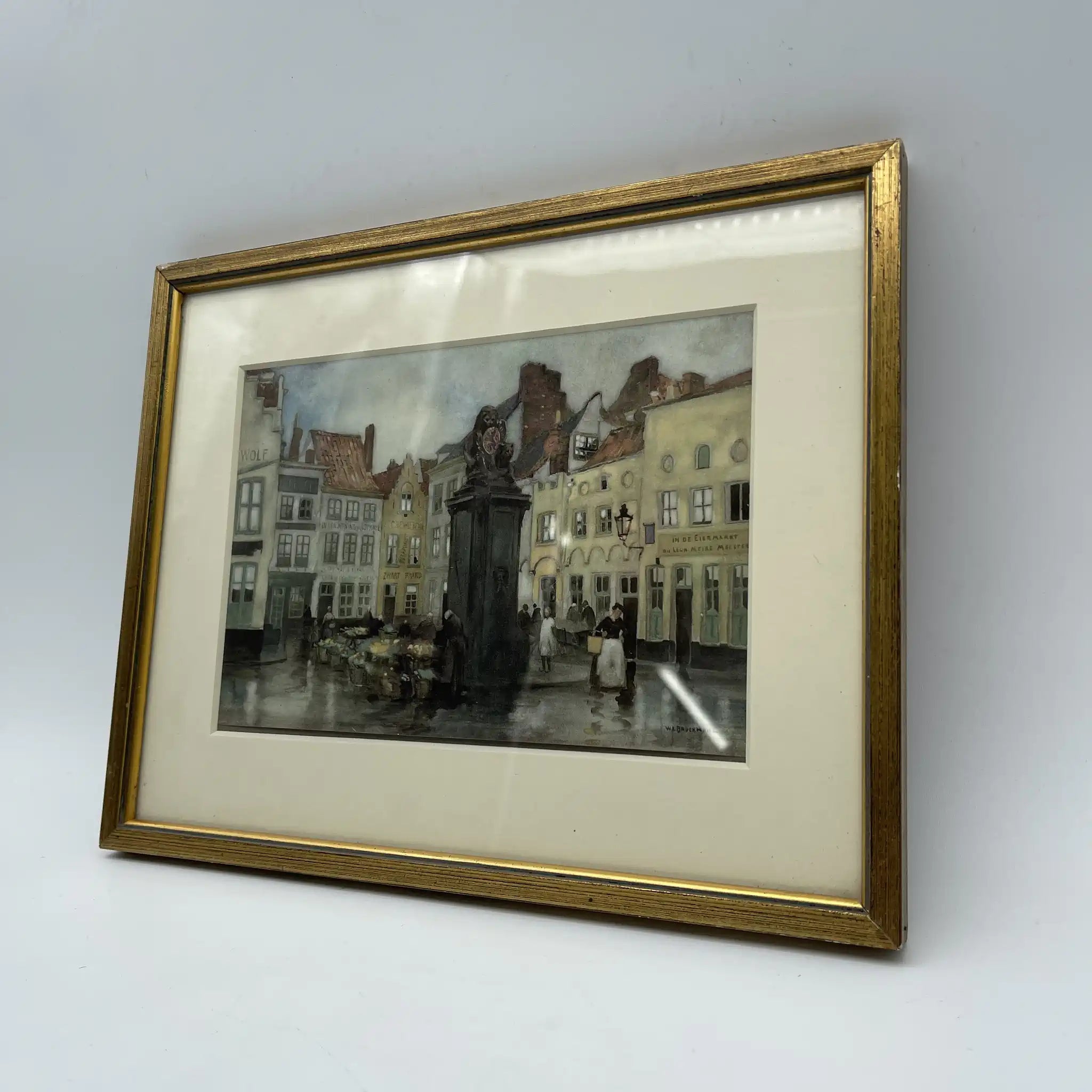 【复古】复制品/ w.l. BRUCKMAN /“Bruges/ Marche aux Oeufs”/估计20c初/纸/英国/胶印, 爱德华迪恩框架