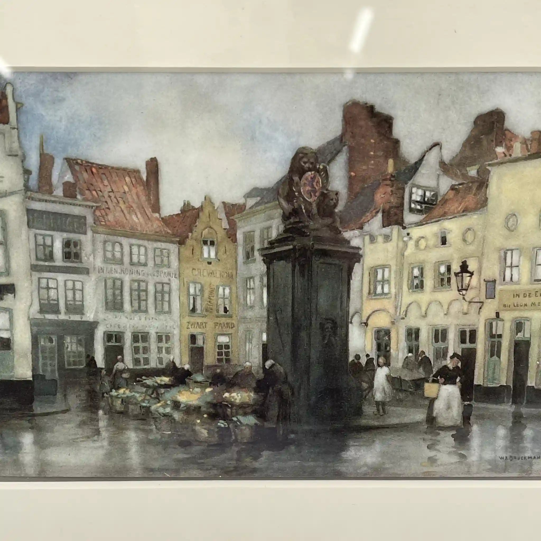 【复古】复制品/ w.l. BRUCKMAN /“Bruges/ Marche aux Oeufs”/估计20c初/纸/英国/胶印, 爱德华迪恩框架