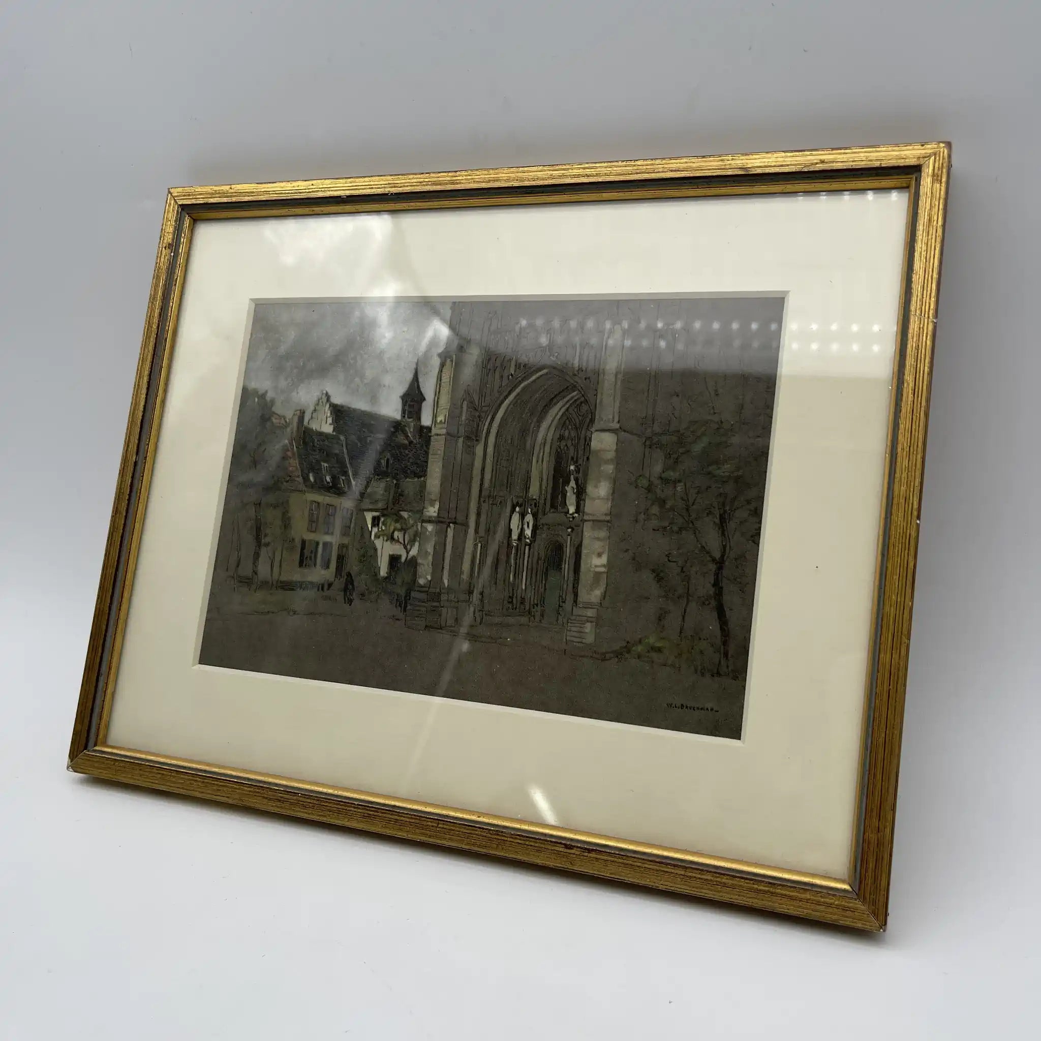 【复古】复制/ w.l. BRUCKMAN /“Ypres/ The Cathedral”/估计20c初/纸/英国/胶印,爱德华框架