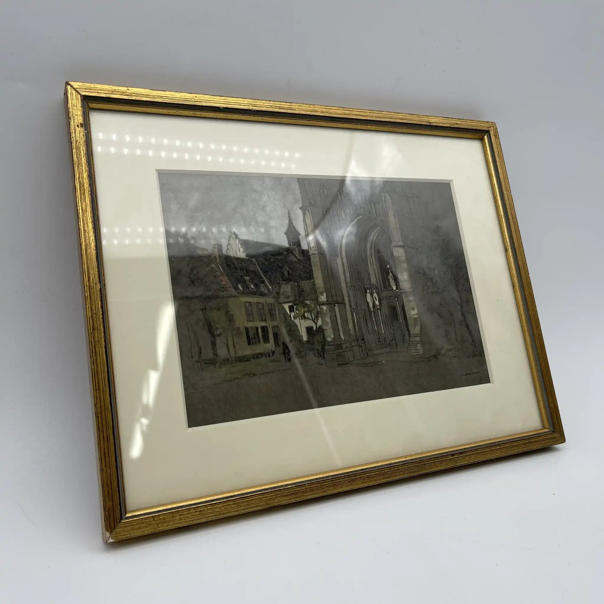 【复古】复制/ w.l. BRUCKMAN /“Ypres/ The Cathedral”/估计20c初/纸/英国/胶印,爱德华框架