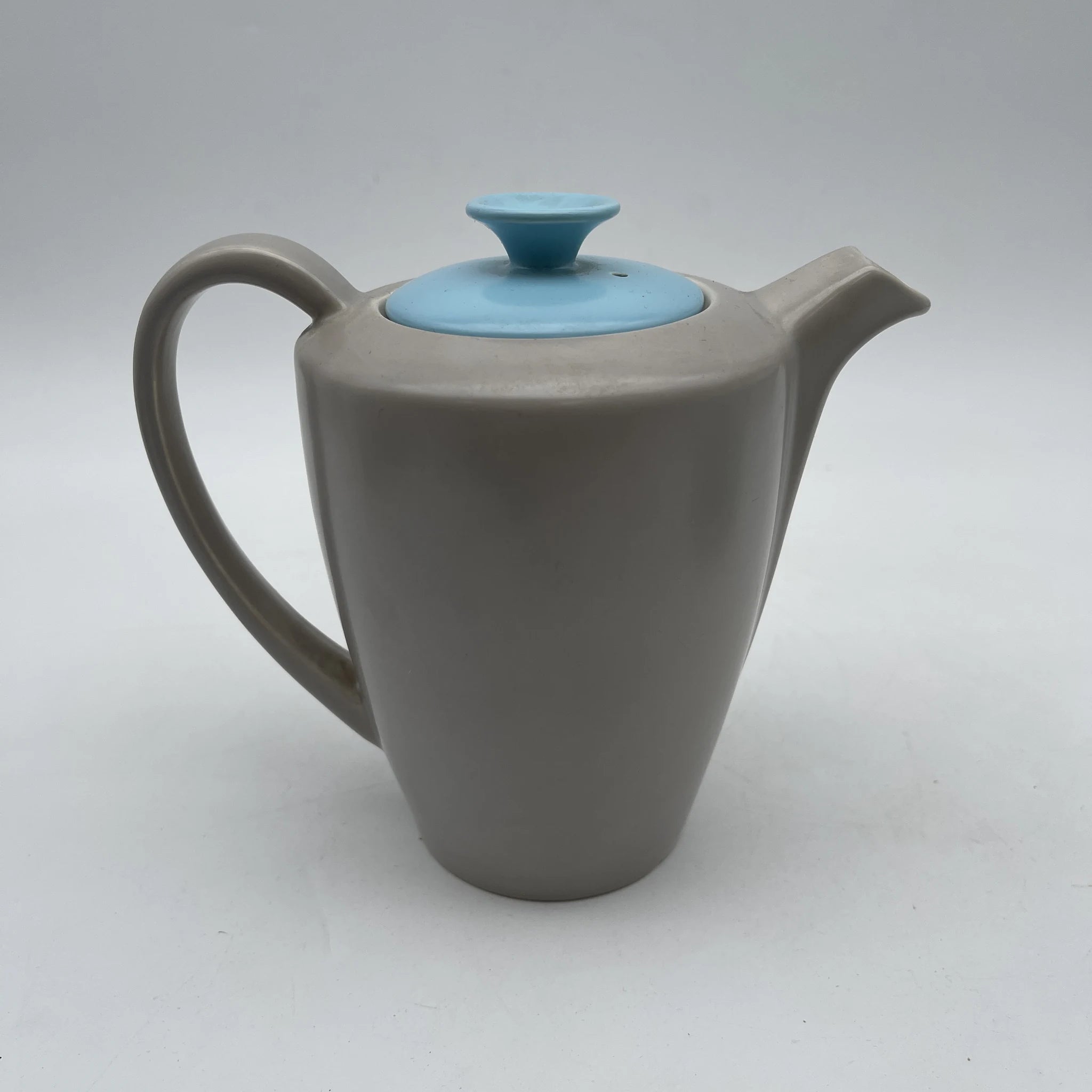 【葡萄酒】茶壶+杯子&碟子3p套装/ Poole Pottery(泳池壶)/ Twintone / Ice Green & Seagull / 1950-1960年代(估计)/陶器/英国/双色,斑点图案,海鸥蛋