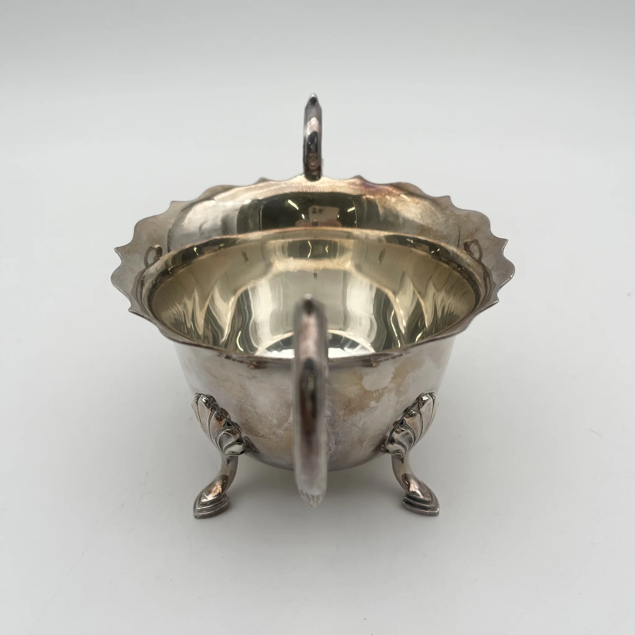 【古董】糖碗(糖罐)/ Northern Goldsmiths / Ducal Plate /估计20c初/银盘/ 英国/双手柄,带腿,滑边