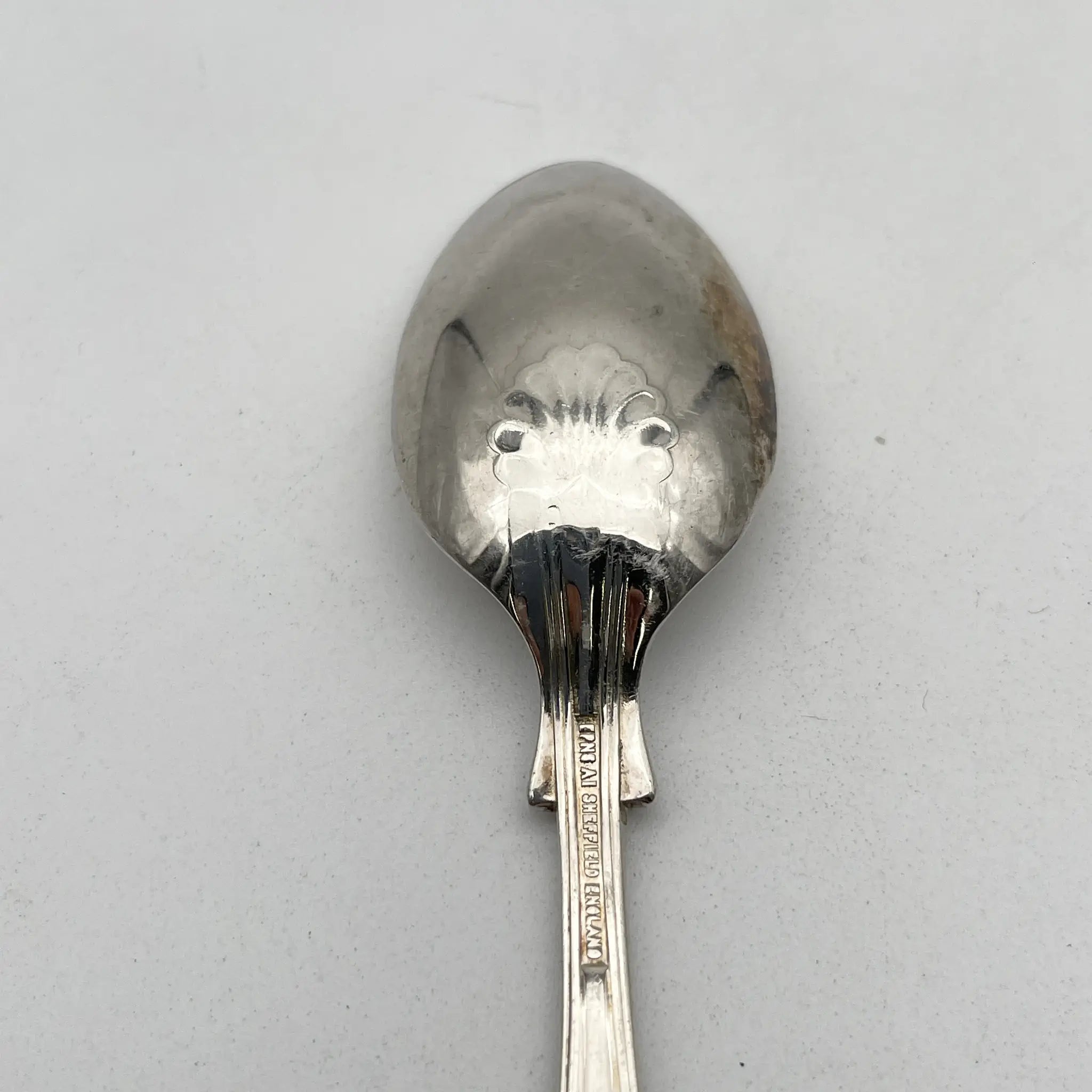 【复古】茶匙/估计20c中期/银板/英国/ EPNS,贝壳,金银花