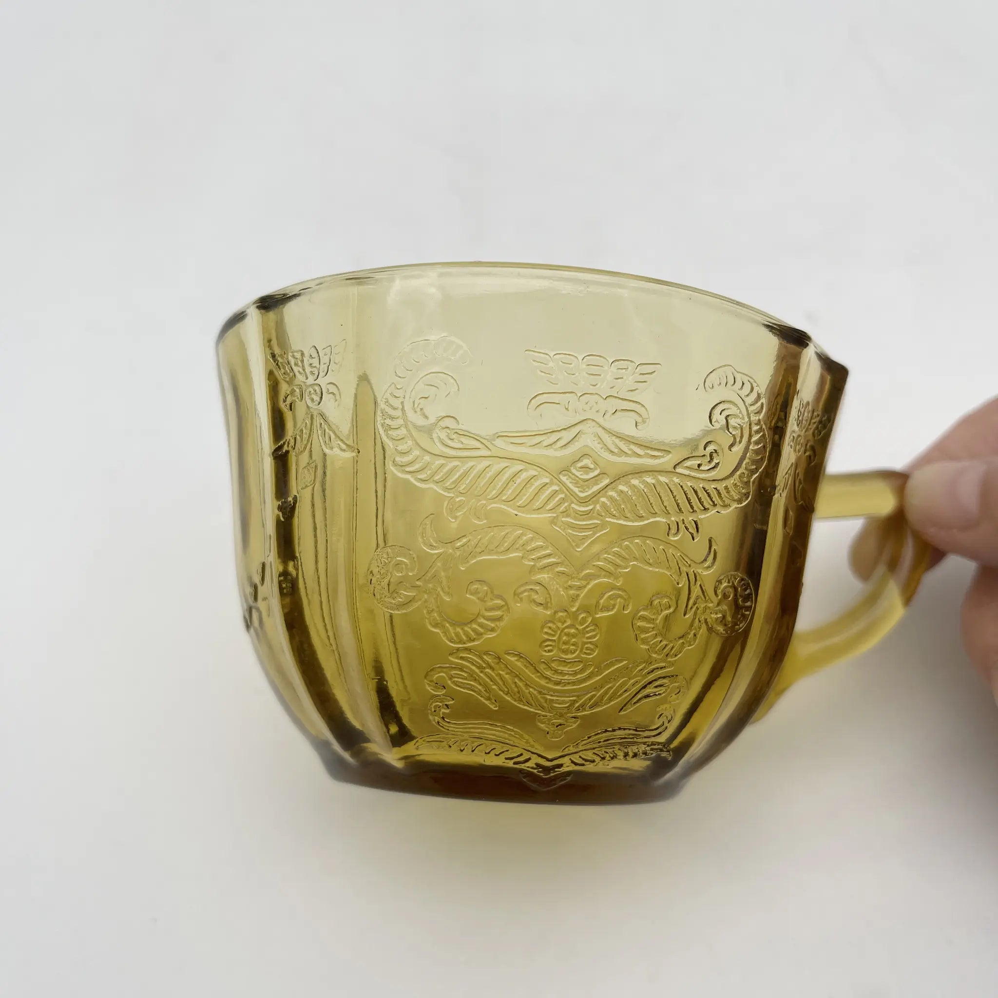 【复古】杯&碟子/ Federal Glass(联邦玻璃)/ Madrid / Recollection / 1976 /玻璃/美国/ 解压玻璃,压模成型,琥珀