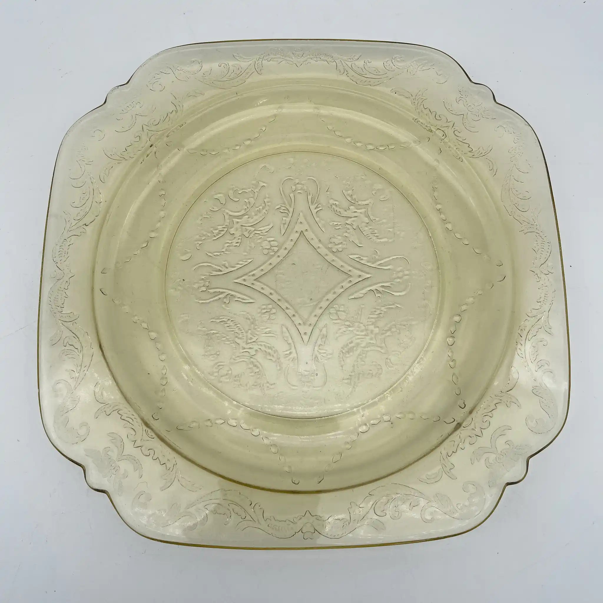 【复古】餐盘(主盘)/ Federal Glass(联邦玻璃)/ Madrid / 1930s /玻璃/美国/ depressing Glass, 压模成型,琥珀