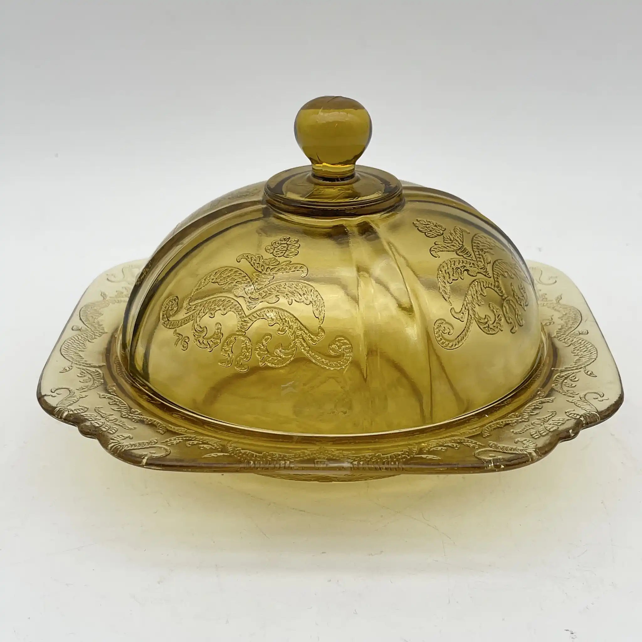 【ビンテージ】 蓋付きサービングボウル (大鉢) / Federal Glass (フェデラル・グラス) / Madrid / Recollection / 1976 / ガラス / アメリカ / デプレッショングラス, 型押し成型, アンバー