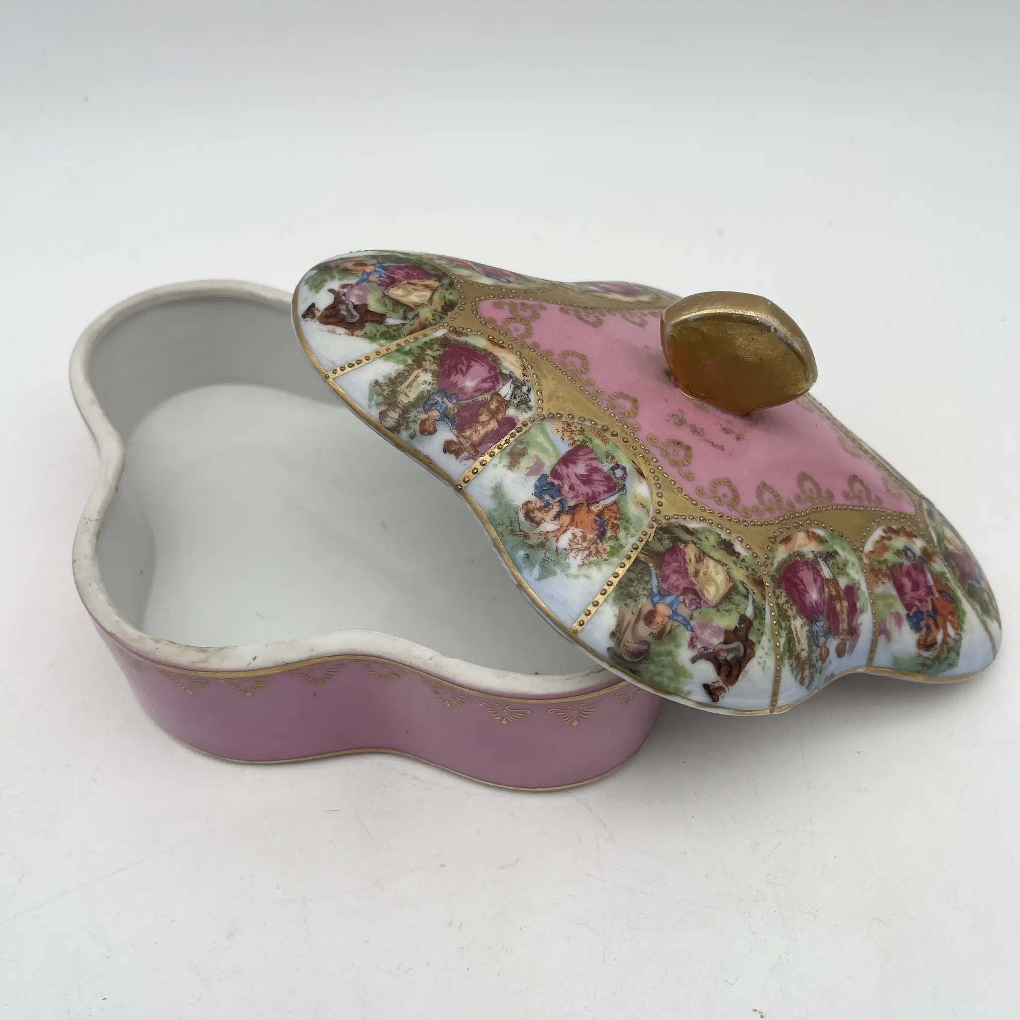 【アンティーク】 小物入れ / セーブル様式 / 推定19C後半 / 磁器 / フランス / フェート・ギャラント, 金彩盛り上げ