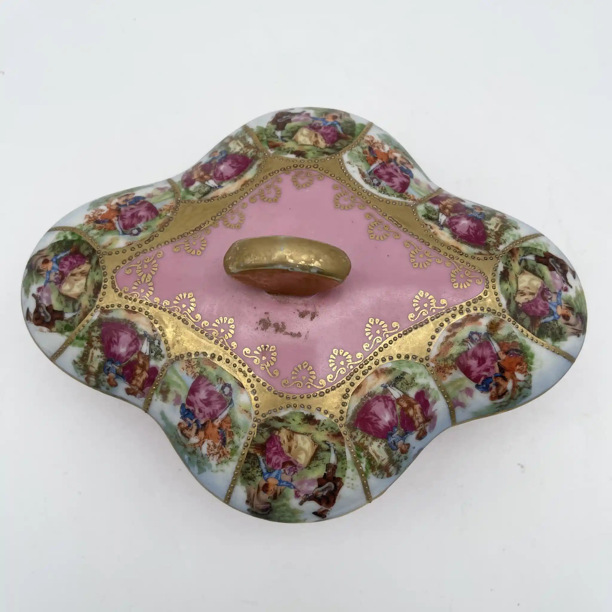 【アンティーク】 小物入れ / セーブル様式 / 推定19C後半 / 磁器 / フランス / フェート・ギャラント, 金彩盛り上げ