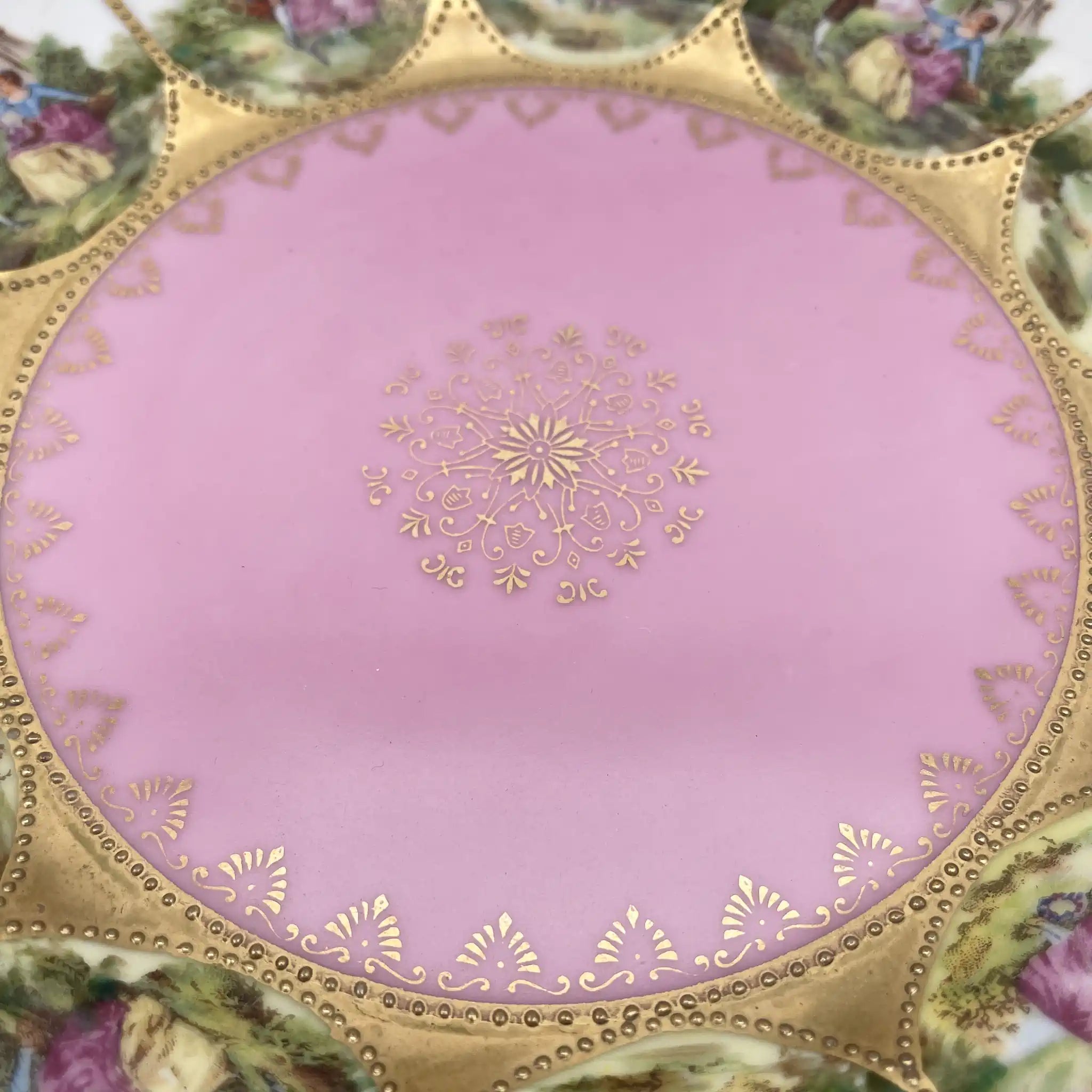 【アンティーク】 プレート / セーブル様式 / 推定19C後半 / 磁器 / フランス / フェート・ギャラント, 金彩盛り上げ