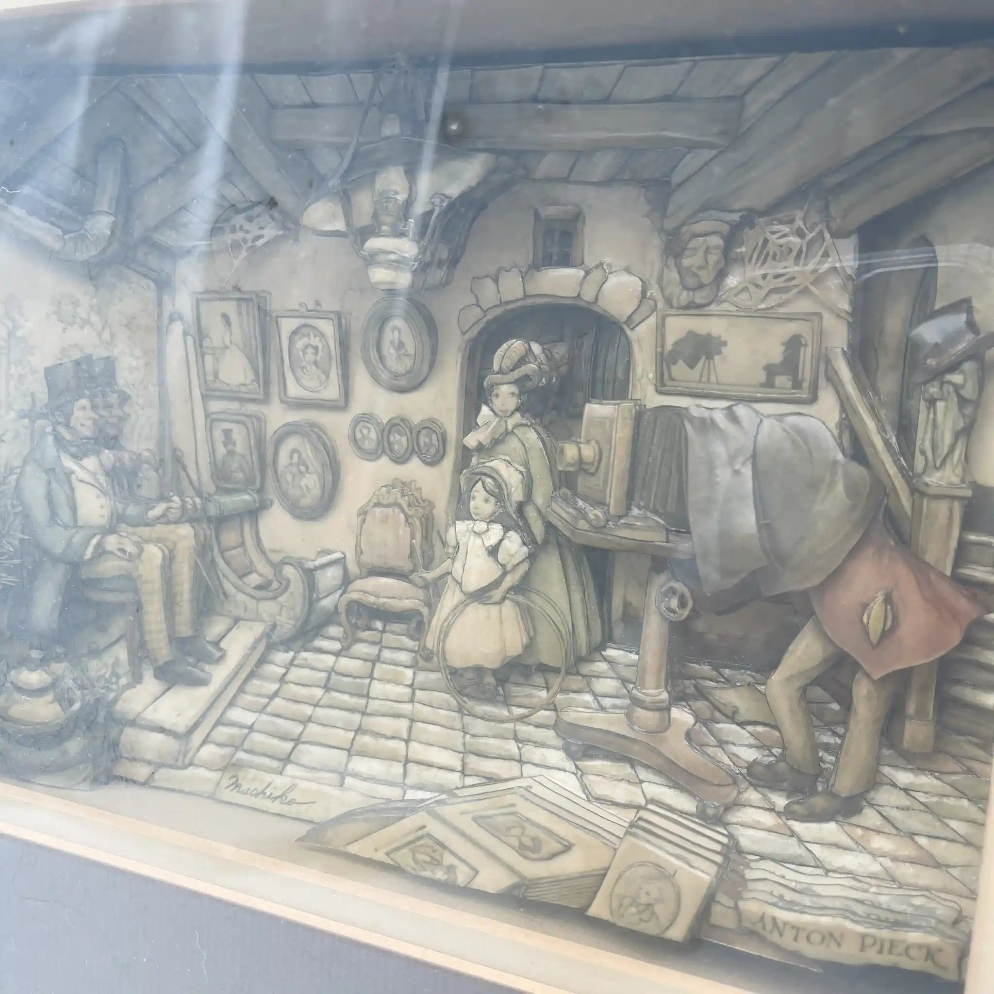 【复古】暗影盒(艺术框架)/原画:Anton Pieck /推测1970-1980s /木制/美国/ 3d装饰
