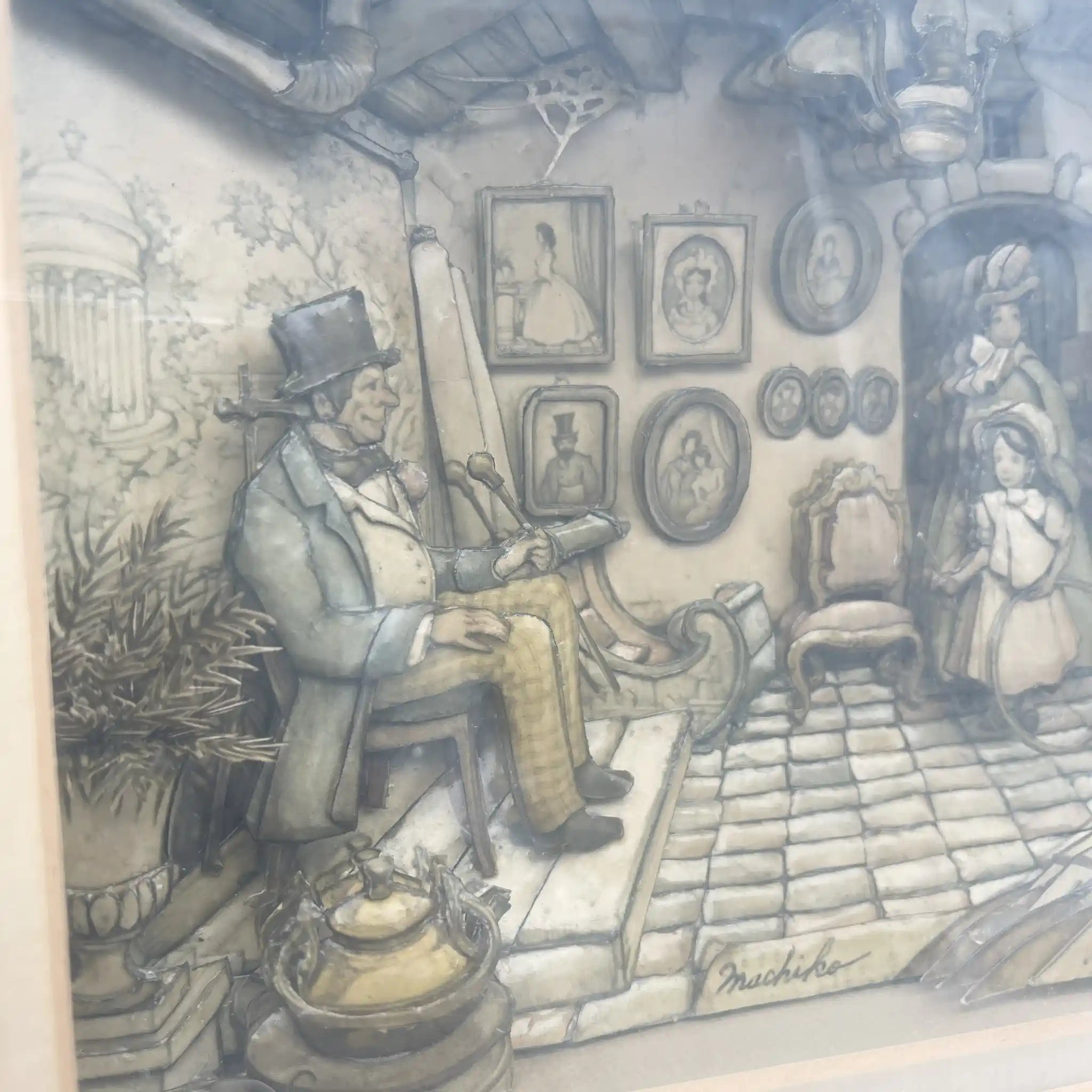 【复古】暗影盒(艺术框架)/原画:Anton Pieck /推测1970-1980s /木制/美国/ 3d装饰