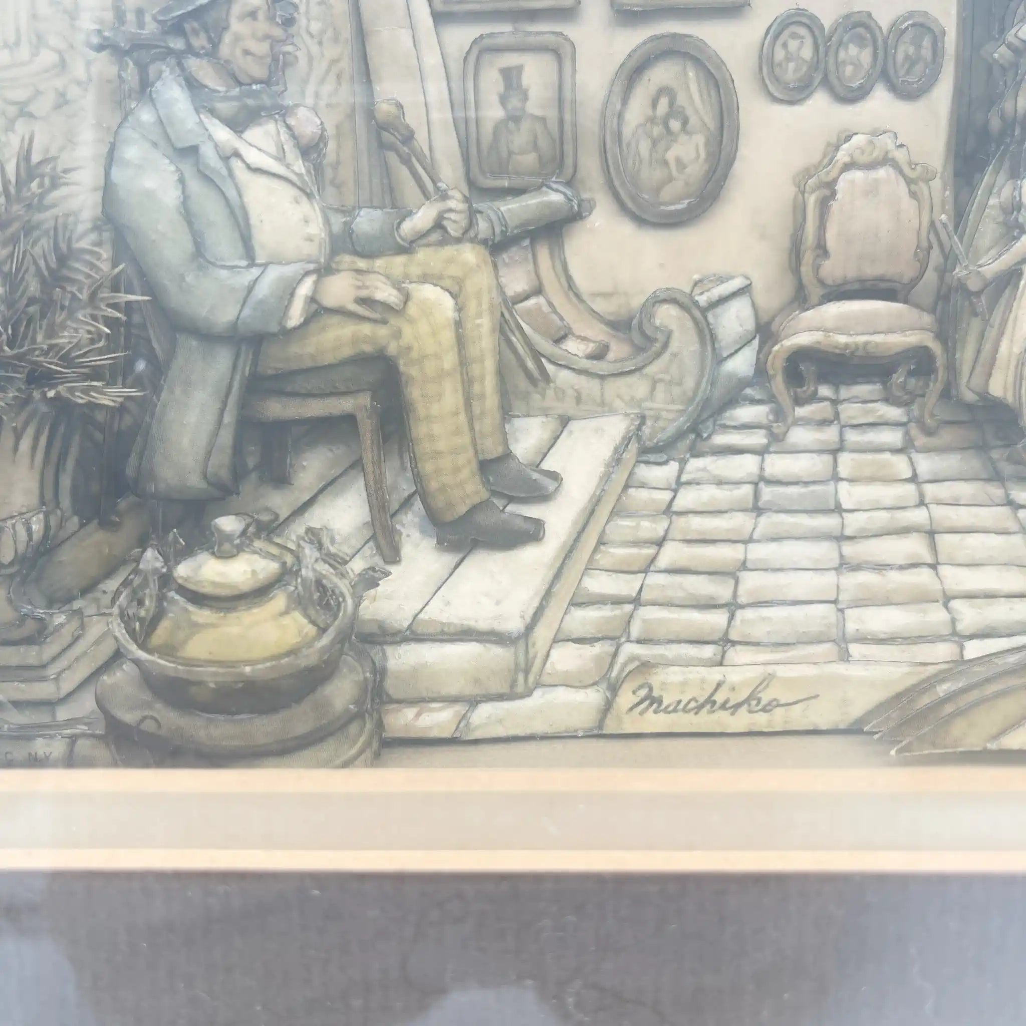 【复古】暗影盒(艺术框架)/原画:Anton Pieck /推测1970-1980s /木制/美国/ 3d装饰