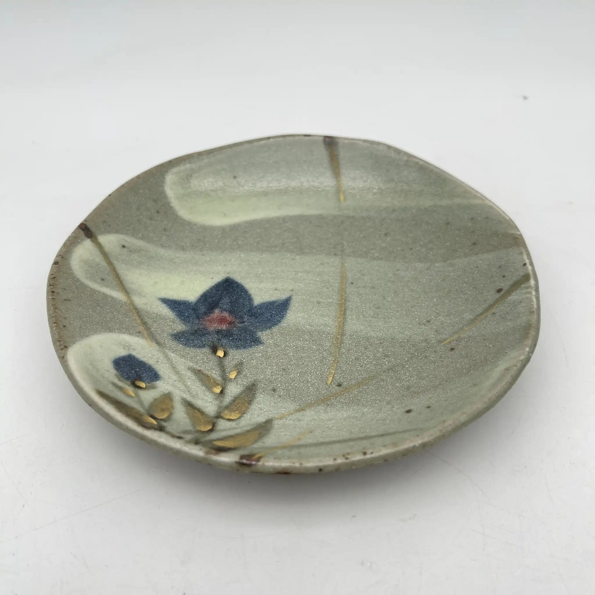 【再利用】彩绘铭各皿5p /幸兵卫窑/美浓烧/陶器/日本/桔梗,菖蒲,松,竹,梅,箱付