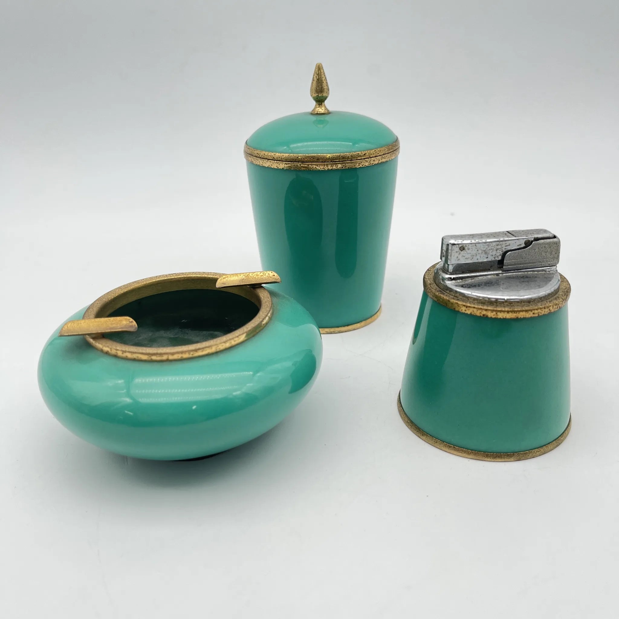 【复古】烟具3p(打火机烟灰缸烟盒)/七宝烧/推测1960-80s /铜/日本/王子制打火机