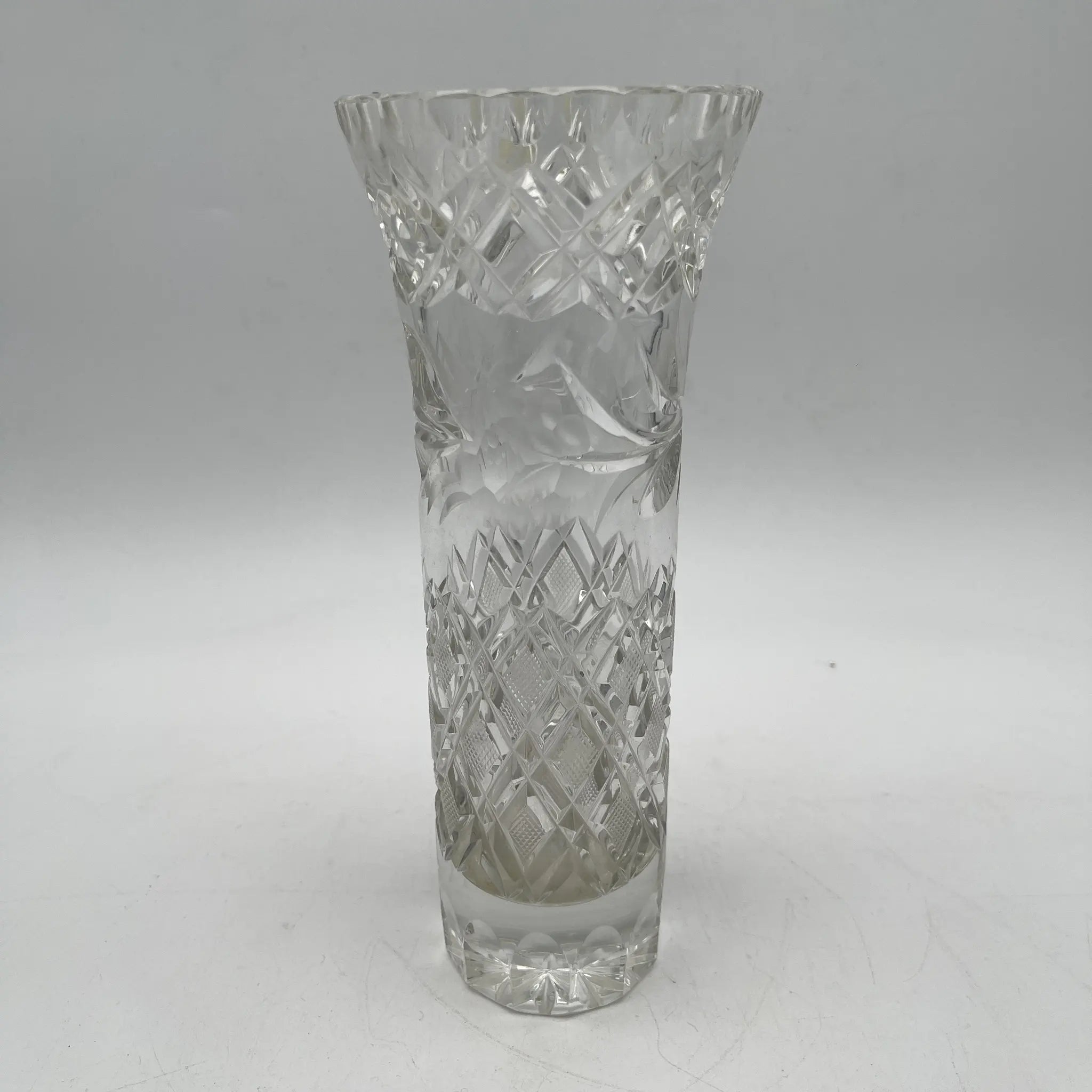 【ビンテージ】 フラワーベース (花瓶) / 推定1970-80s / クリスタルガラス / ヨーロッパ / カットガラス, 薔薇